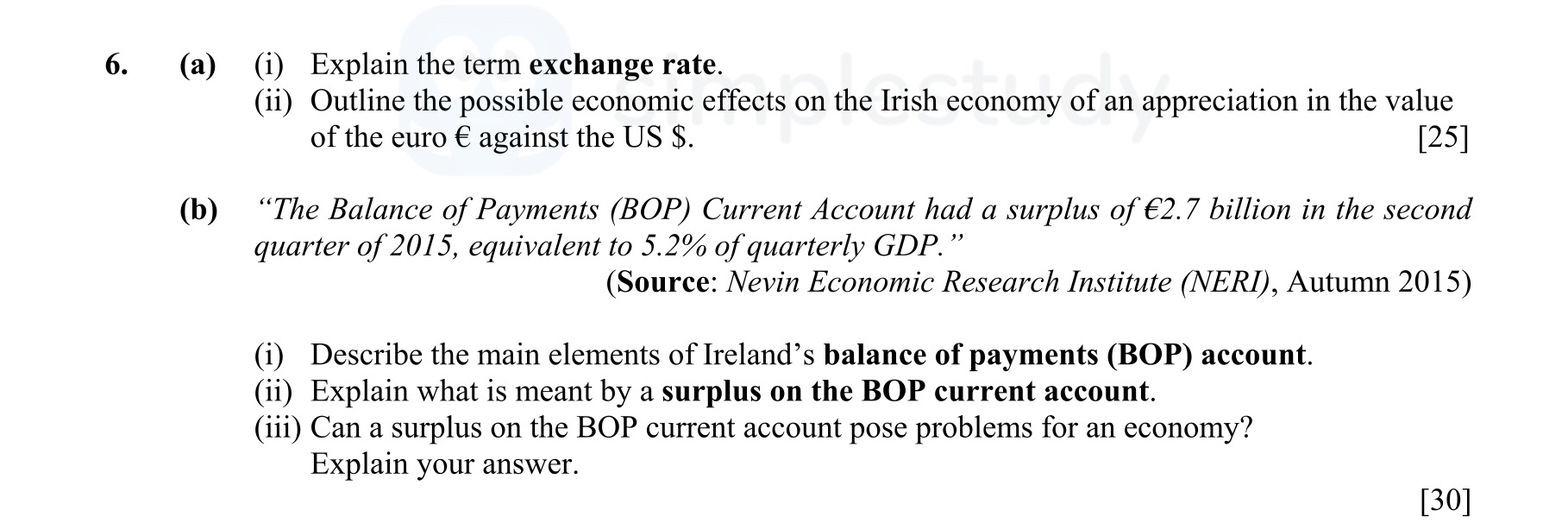 (a)-(i)-Explain-the-term-exchange-rate-Leaving Cert Economics-Question 6-2016.png