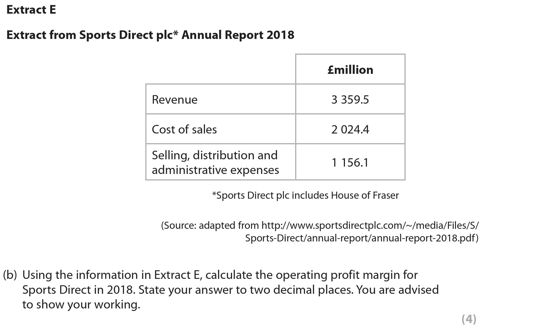 Using-the-information-in-Extract-E,-calculate-the-operating-profit-margin-for-Sports-Direct-in-2018-Edexcel-A-Level Business-Question 2-2022-Paper 2.png