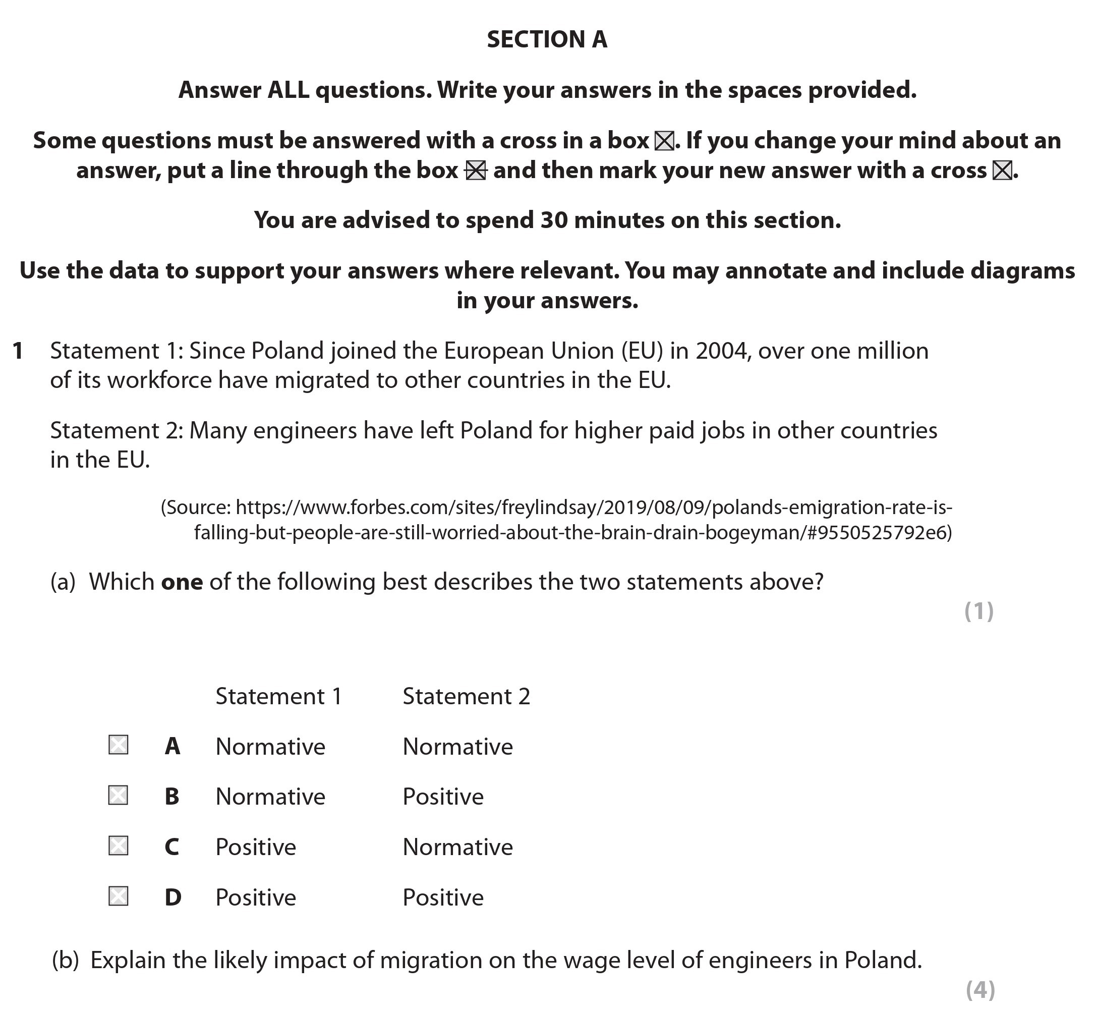 1.-Statement-1:-Since-Poland-joined-the-European-Union-(EU)-in-2004,-over-one-million-of-its-workforce-have-migrated-to-other-countries-in-the-EU-Edexcel-A-Level Economics A-Question 1-2021-Paper 1.png