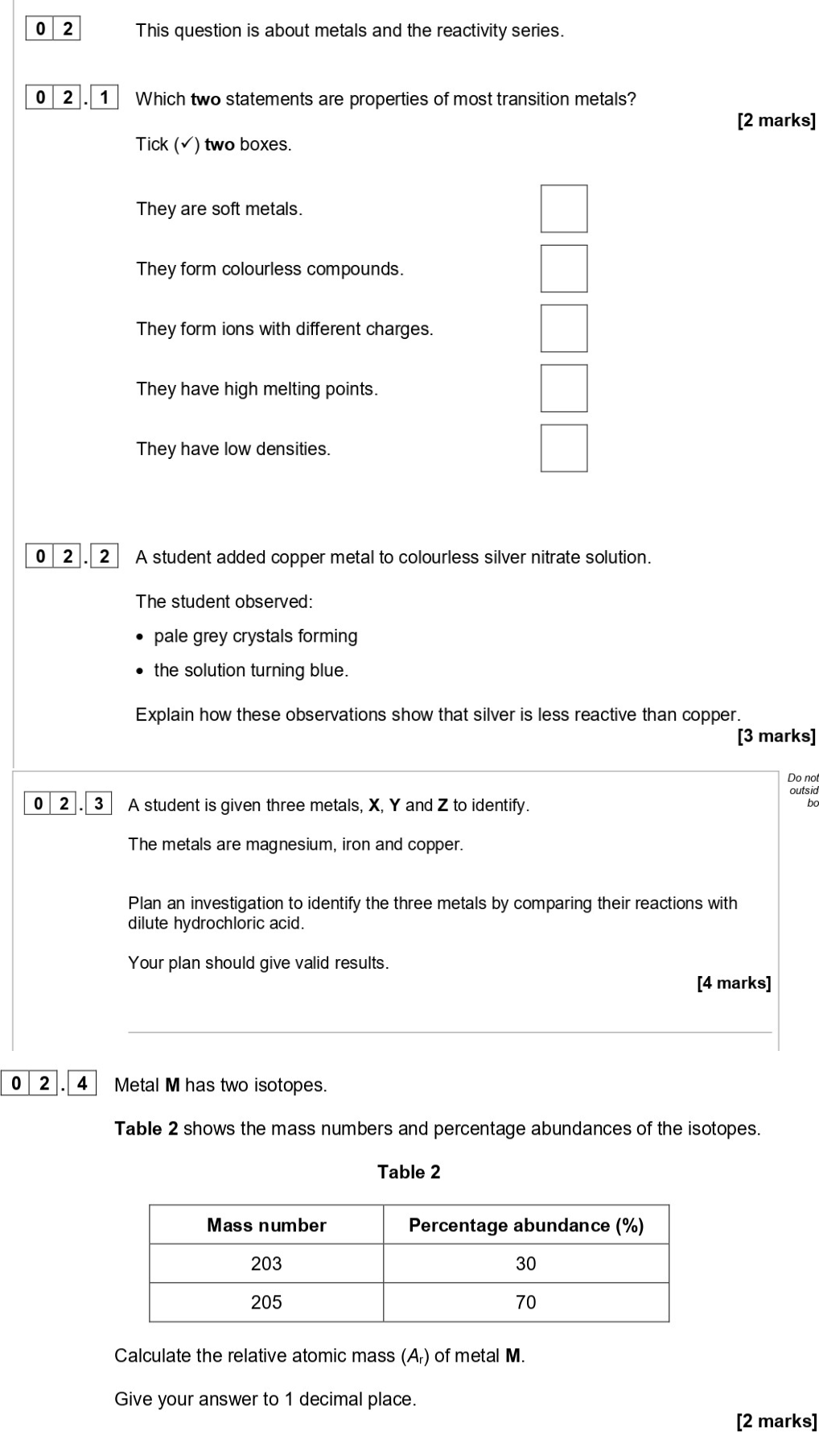 This-question-is-about-metals-and-the-reactivity-series-AQA-GCSE Chemistry-Question 2-2020-Paper 1.png