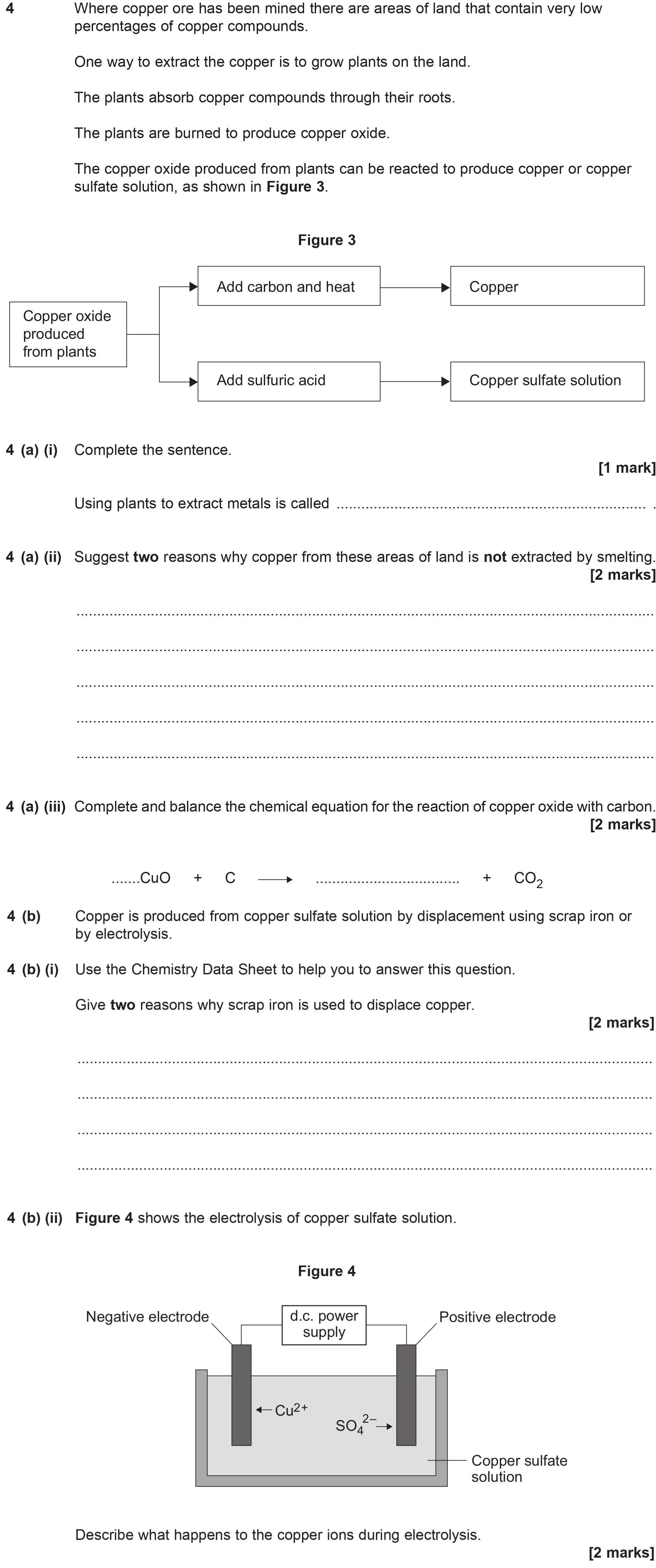Where-copper-ore-has-been-mined-there-are-areas-of-land-that-contain-very-low-percentages-of-copper-compounds-AQA-GCSE Chemistry-Question 4-2014-Paper 1.png