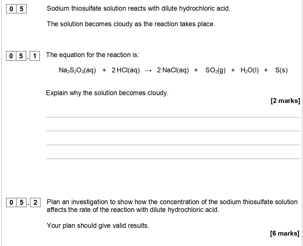 Sodium-thiosulfate-solution-reacts-with-dilute-hydrochloric-acid-AQA-GCSE Chemistry-Question 5-2018-Paper 2.png