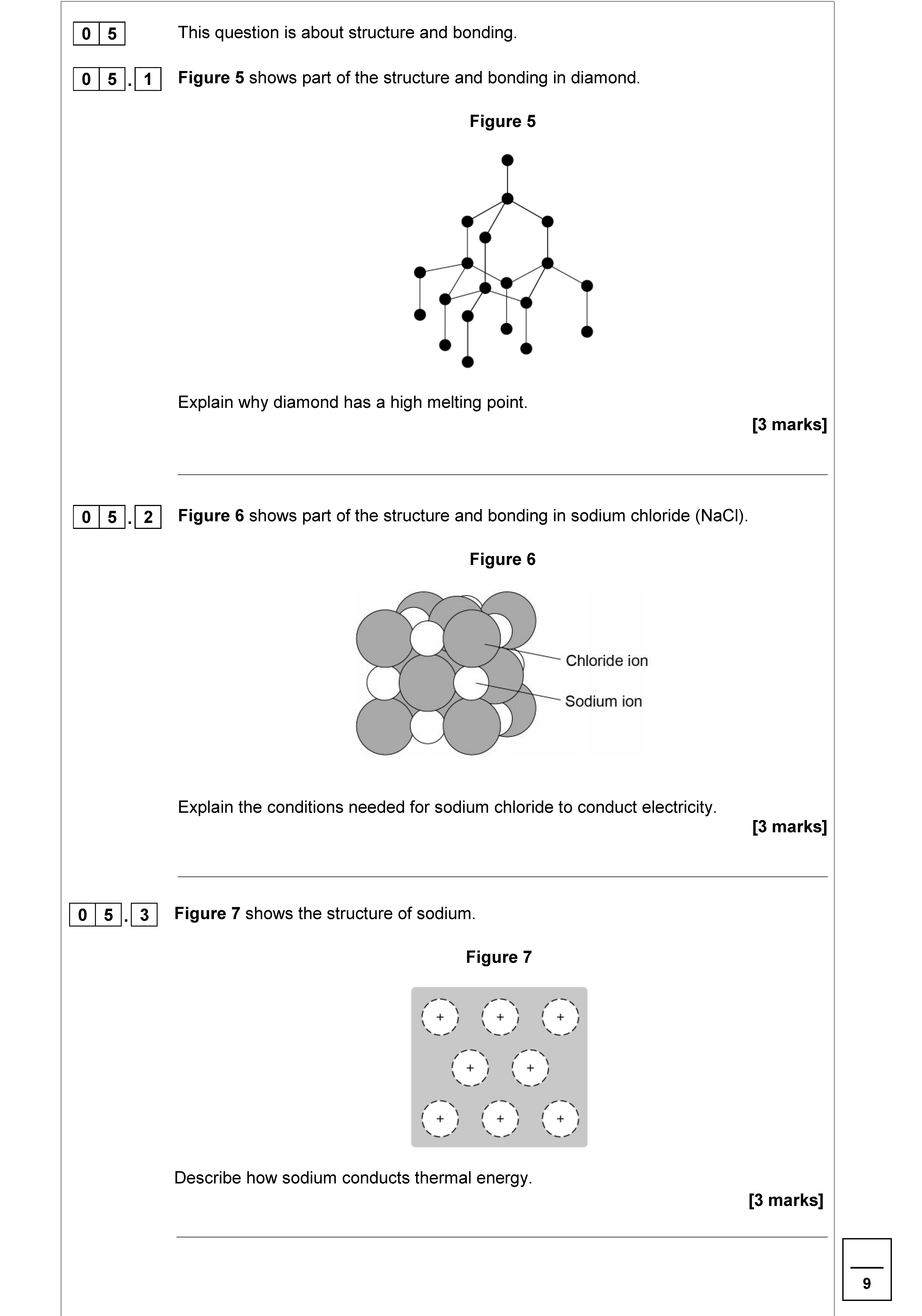 Figure-5-shows-part-of-the-structure-and-bonding-in-diamond-AQA-GCSE Chemistry Combined Science-Question 5-2018-Paper 1.png