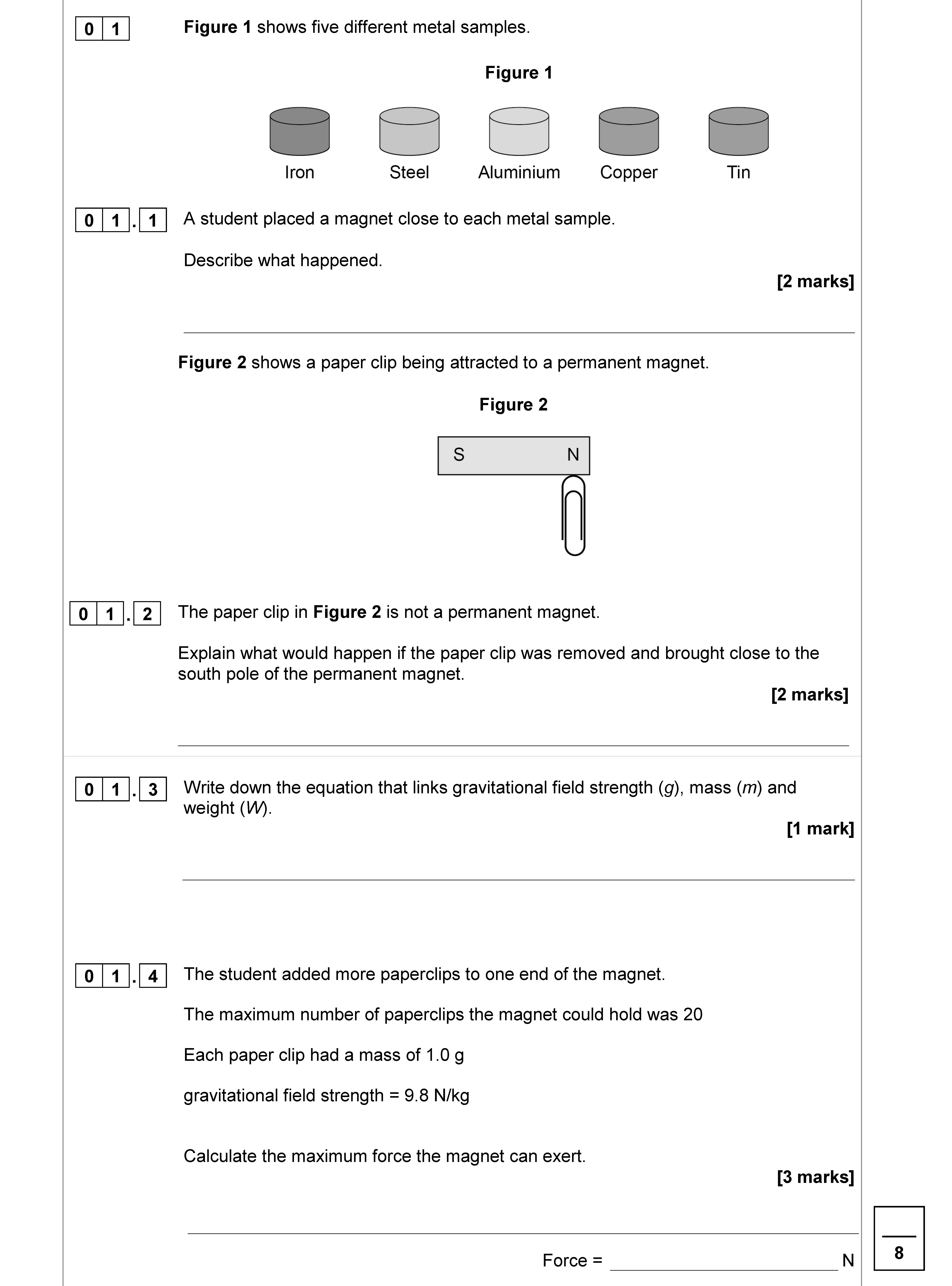 A-student-placed-a-magnet-close-to-each-metal-sample-AQA-GCSE Physics Combined Science-Question 1-2020-Paper 2.png