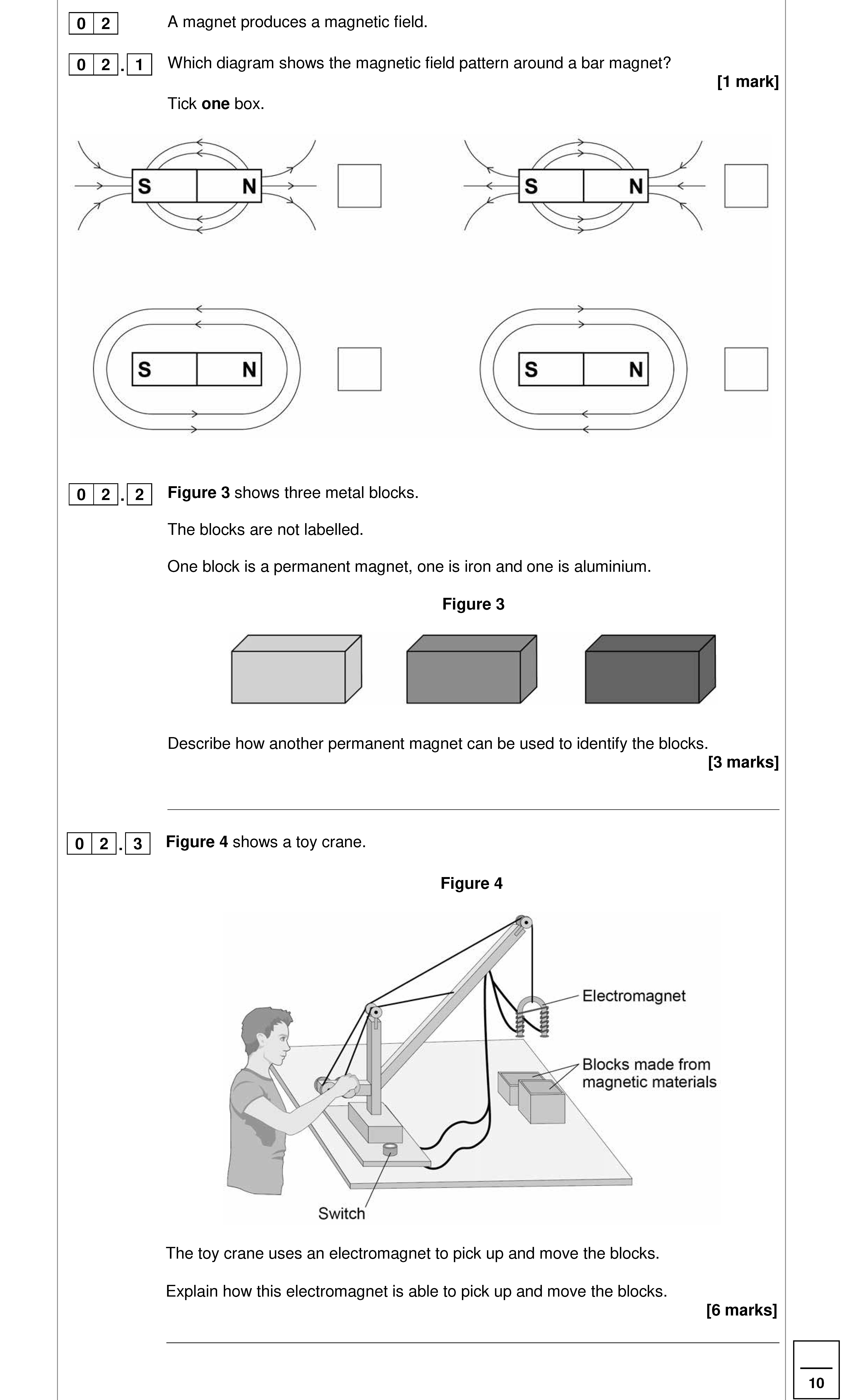0.2.1-Which-diagram-shows-the-magnetic-field-pattern-around-a-bar-magnet?-Tick-one-box-AQA-GCSE Physics Combined Science-Question 2-2018-Paper 2.png