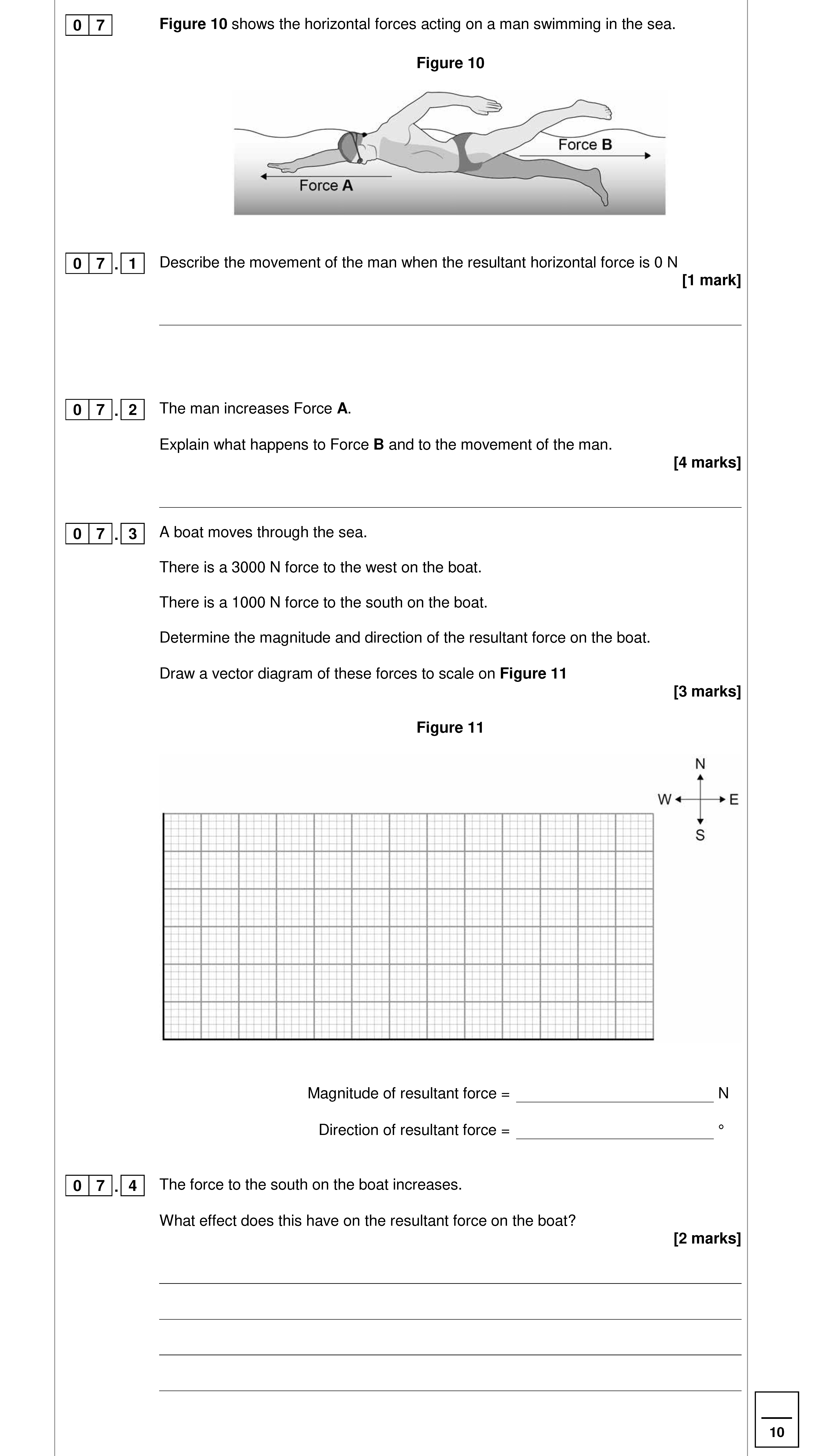 Figure-10-shows-the-horizontal-forces-acting-on-a-man-swimming-in-the-sea-AQA-GCSE Physics Combined Science-Question 7-2018-Paper 2.png