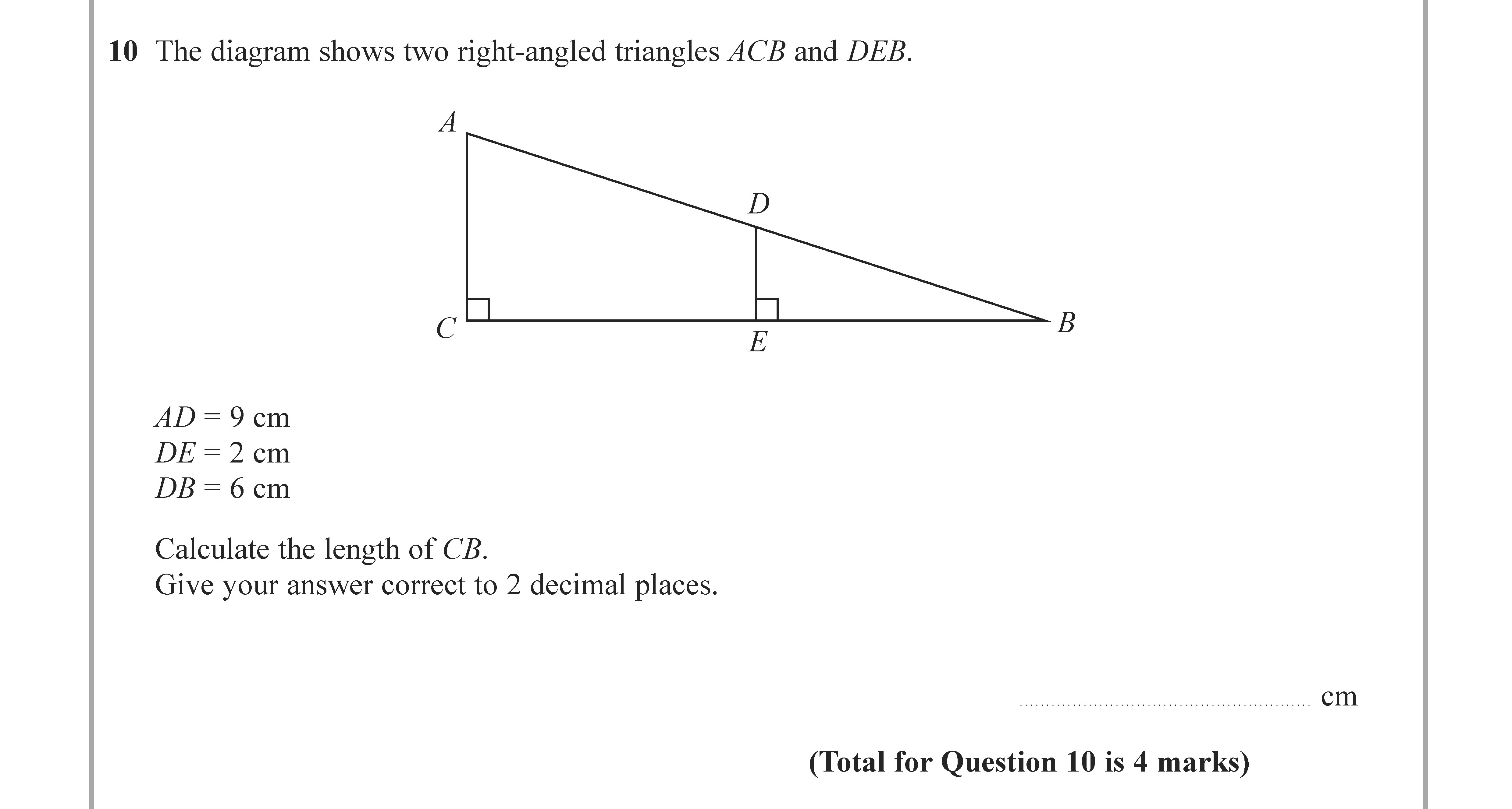 The-diagram-shows-two-right-angled-triangles-ACB-and-DEB-Edexcel-GCSE Maths-Question 11-2021-Paper 3.png