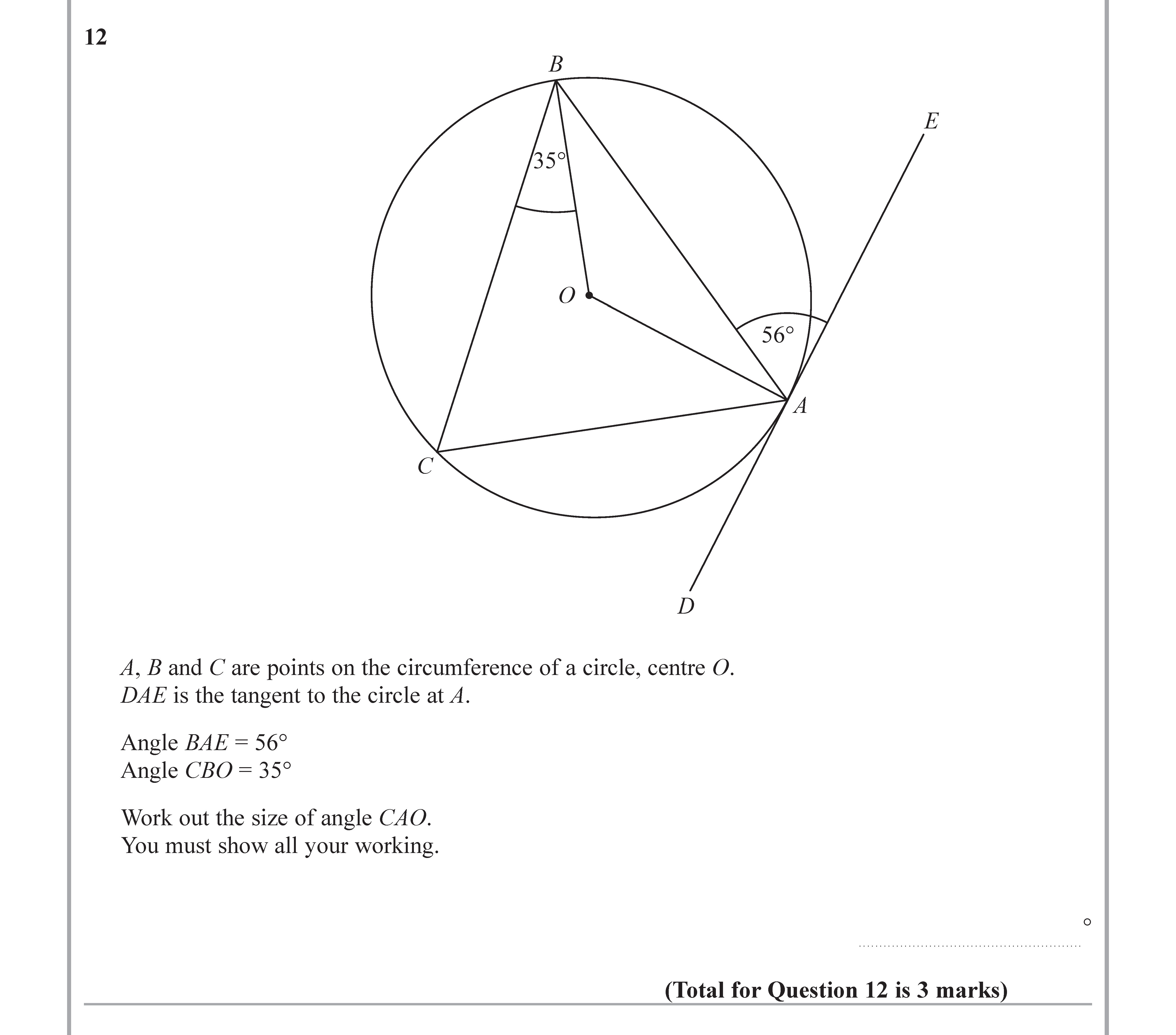 A.-B-and-C-are-points-on-the-circumference-of-a-circle,-centre-O-Edexcel-GCSE Maths-Question 13-2018-Paper 1.png