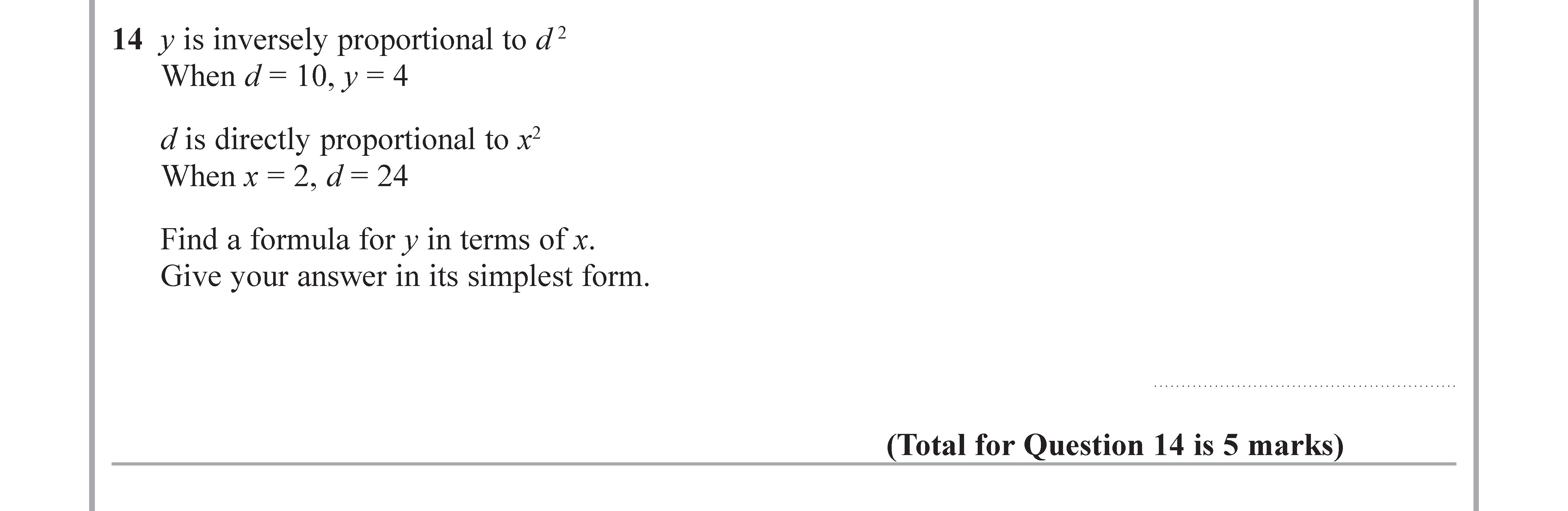 y-is-inversely-proportional-to-d²-Edexcel-GCSE Maths-Question 14-2018-Paper 1.png