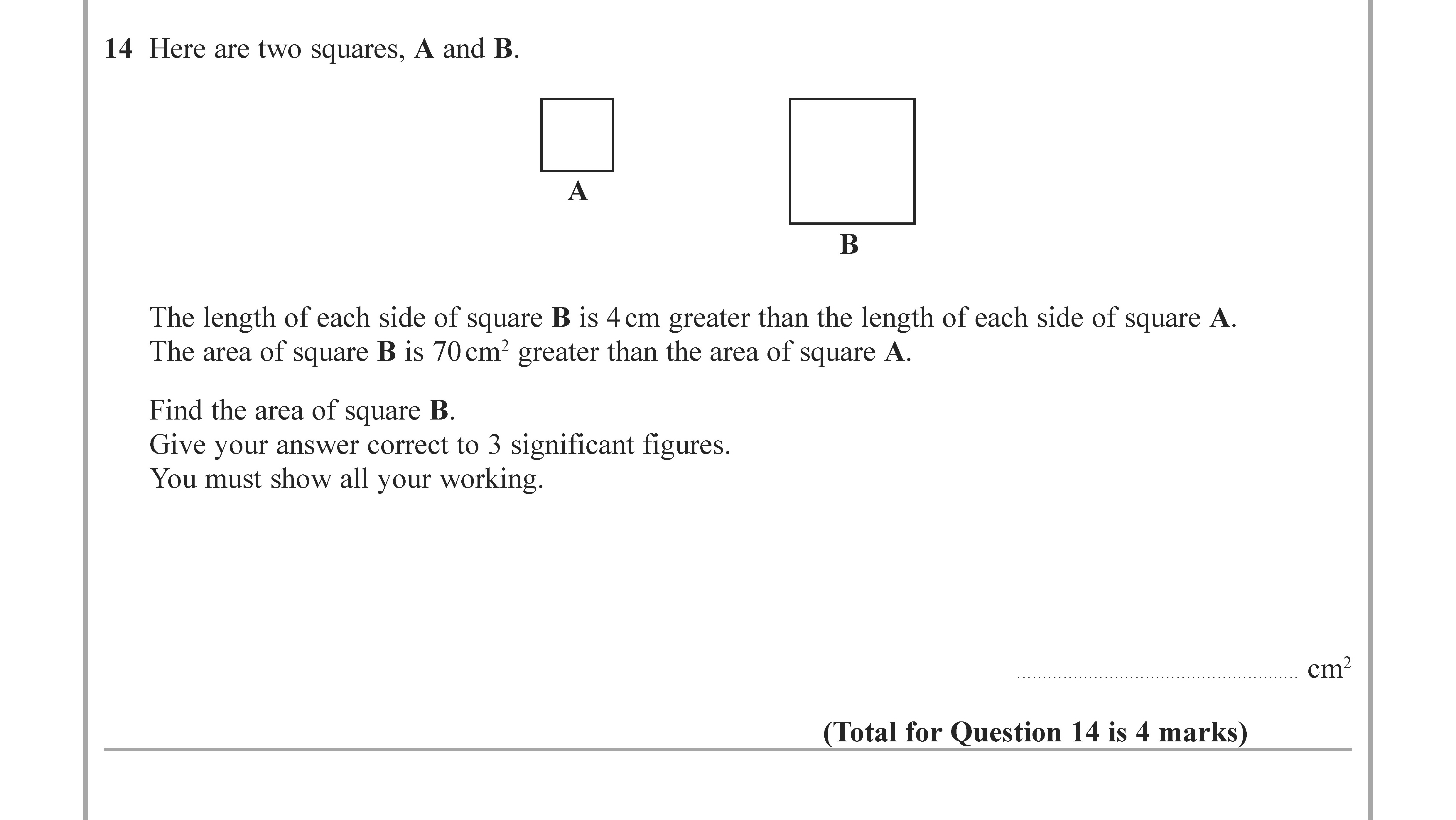 Here-are-two-squares,-A-and-B-Edexcel-GCSE Maths-Question 15-2020-Paper 2.png