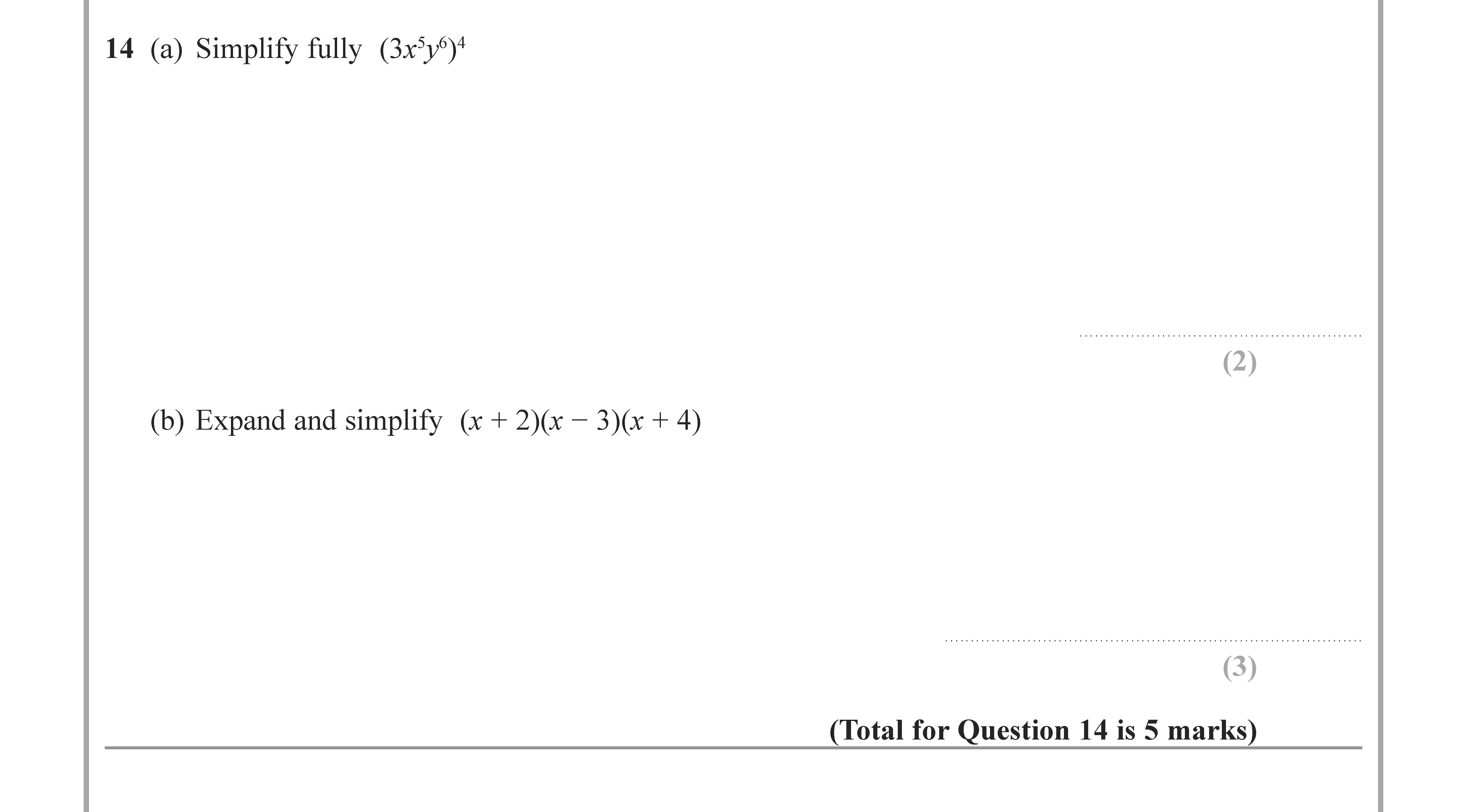14-(a)-Simplify-fully--$(3x^5y^4)$--(b)-Expand-and-simplify-$(x-+-2y---3)(x-+-4)$-Edexcel-GCSE Maths-Question 14-2022-Paper 3.png