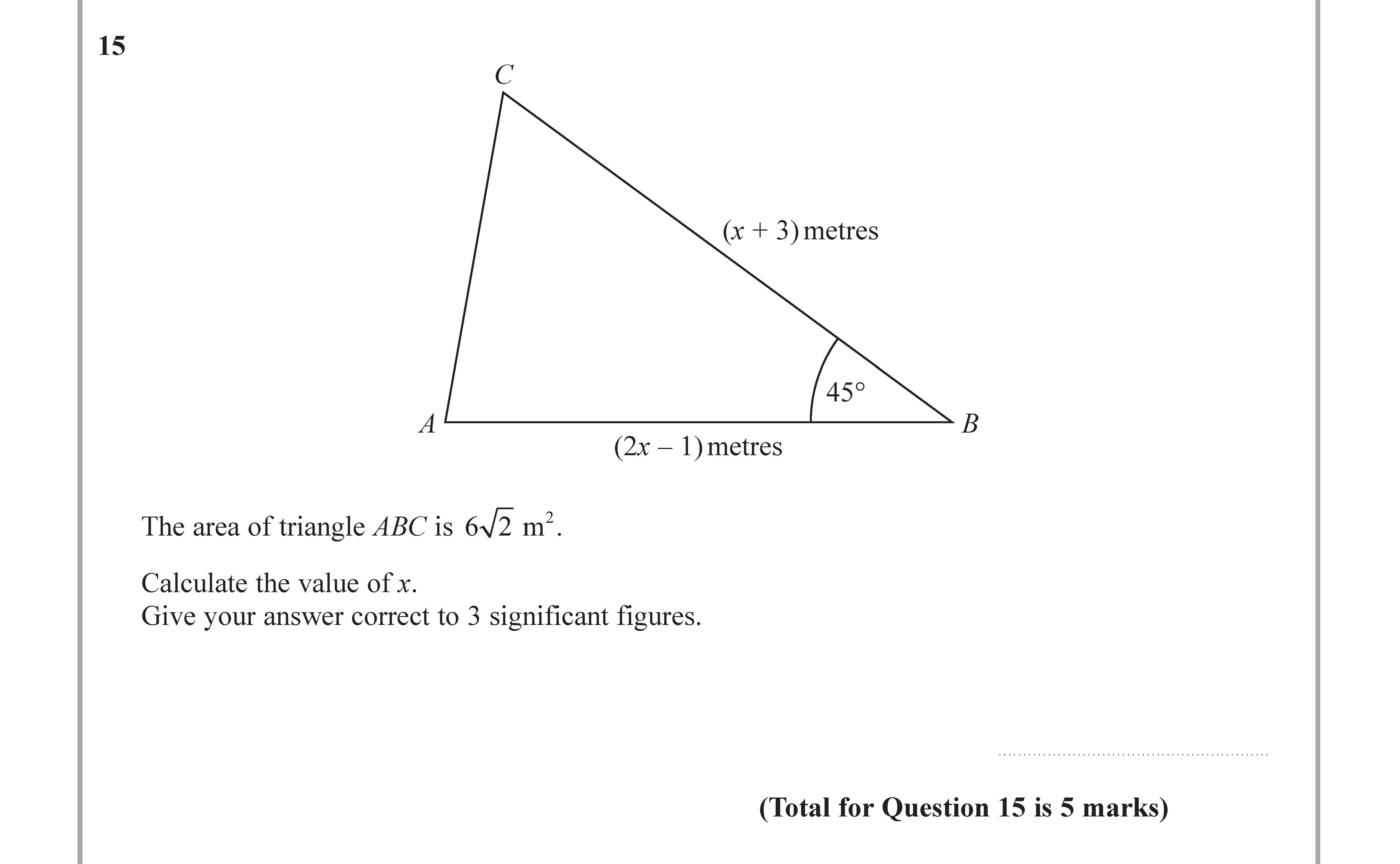 The-area-of-triangle-ABC-is-$oldsymbol{-rac{-ext{√2}}{2}}$-m²-Edexcel-GCSE Maths-Question 15-2017-Paper 3.png
