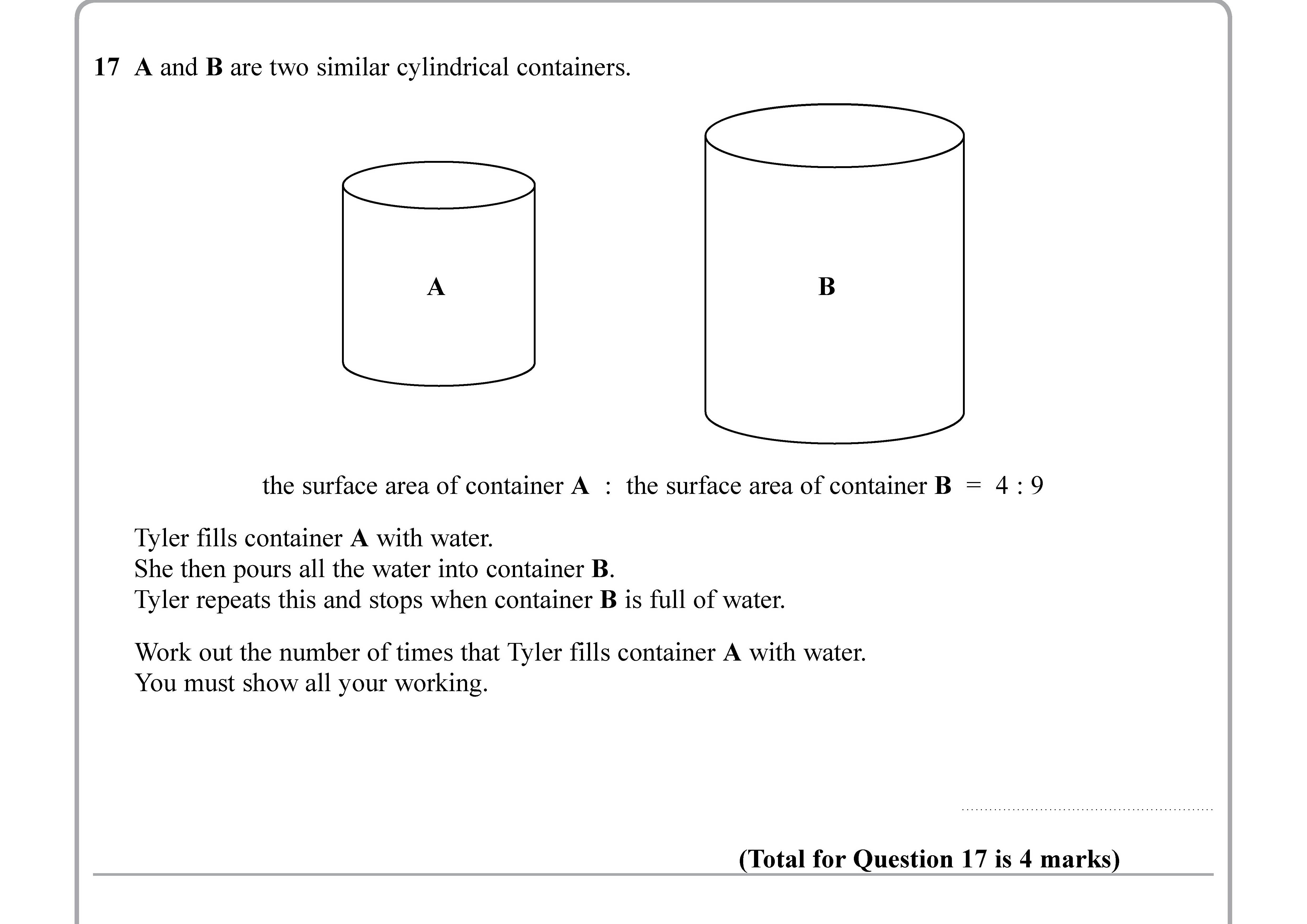 A-and-B-are-two-similar-cylindrical-containers-Edexcel-GCSE Maths-Question 18-2019-Paper 1.png