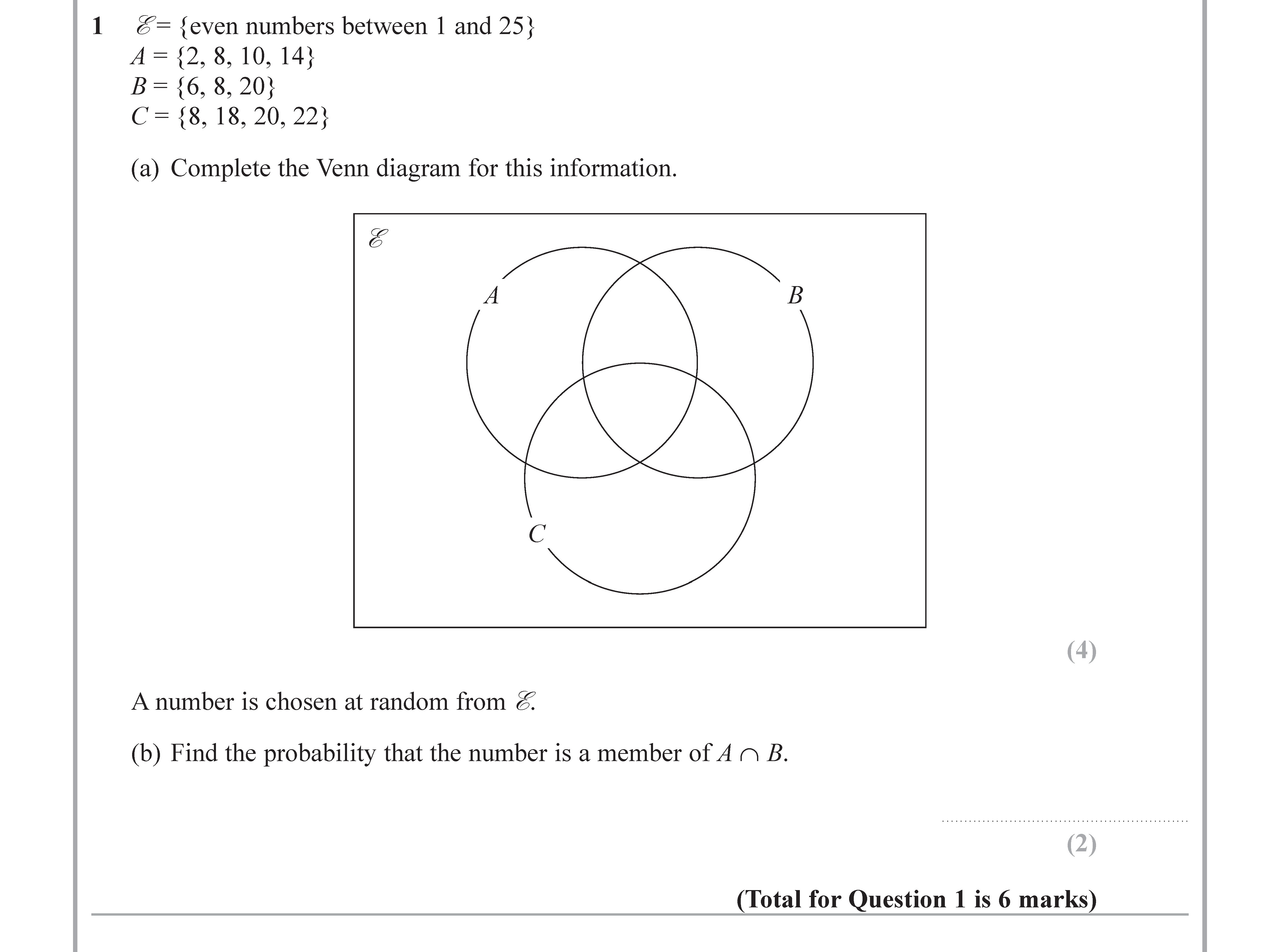 1.-Let-$E-=-\{-\text{even-numbers-between-1-and-25}-\}-\newline-A-=-\{-2,-8,-10,-14-\}-\newline-B-=-\{-6,-8,-20-\}-\newline-C-=-\{-6,-18,-20,-22-\}-\newline-(a)-Complete-the-Venn-diagram-for-this-information-Edexcel-GCSE Maths-Question 2-2018-Paper 2.png