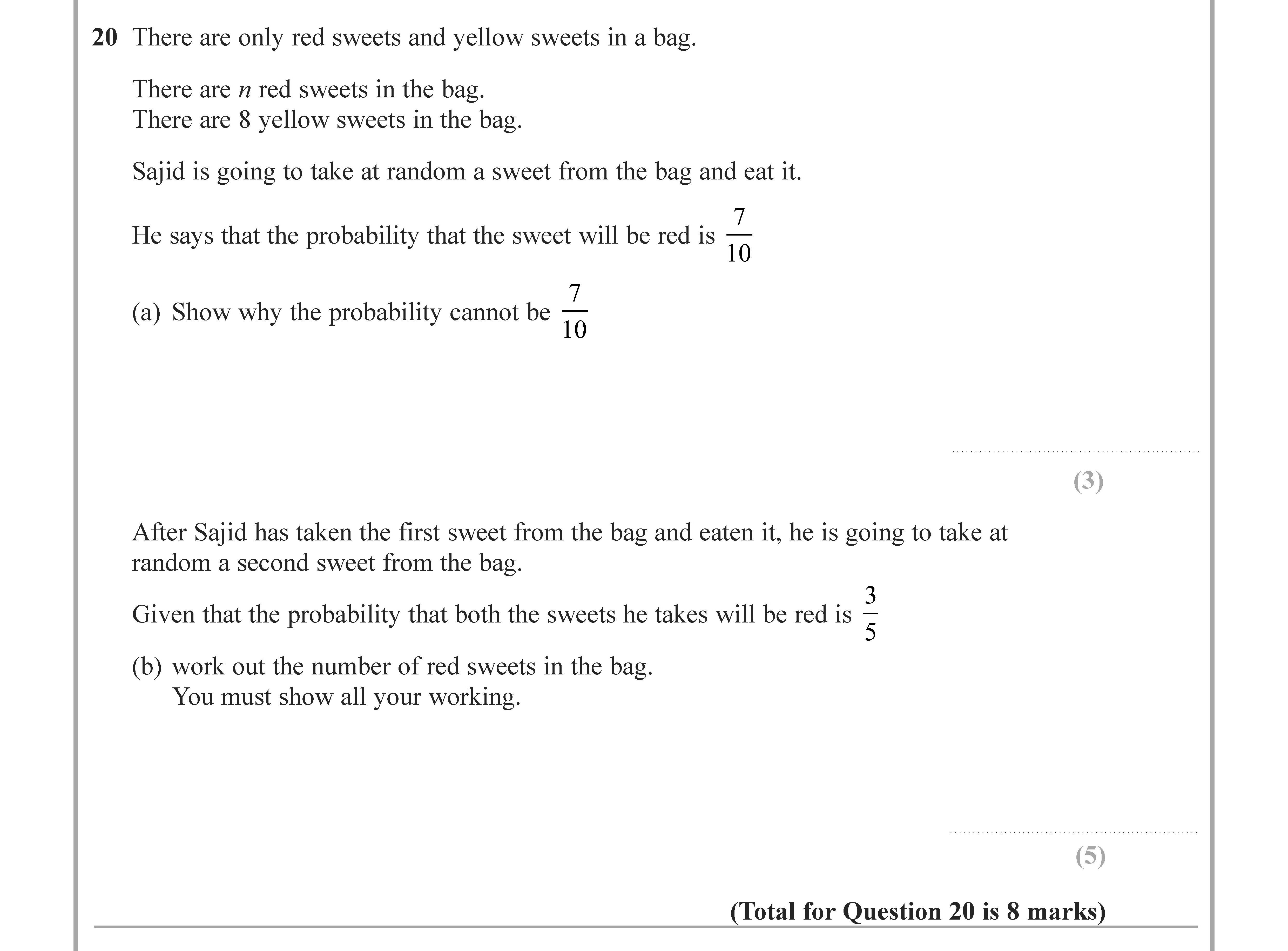 There-are-only-red-sweets-and-yellow-sweets-in-a-bag-Edexcel-GCSE Maths-Question 21-2020-Paper 2.png