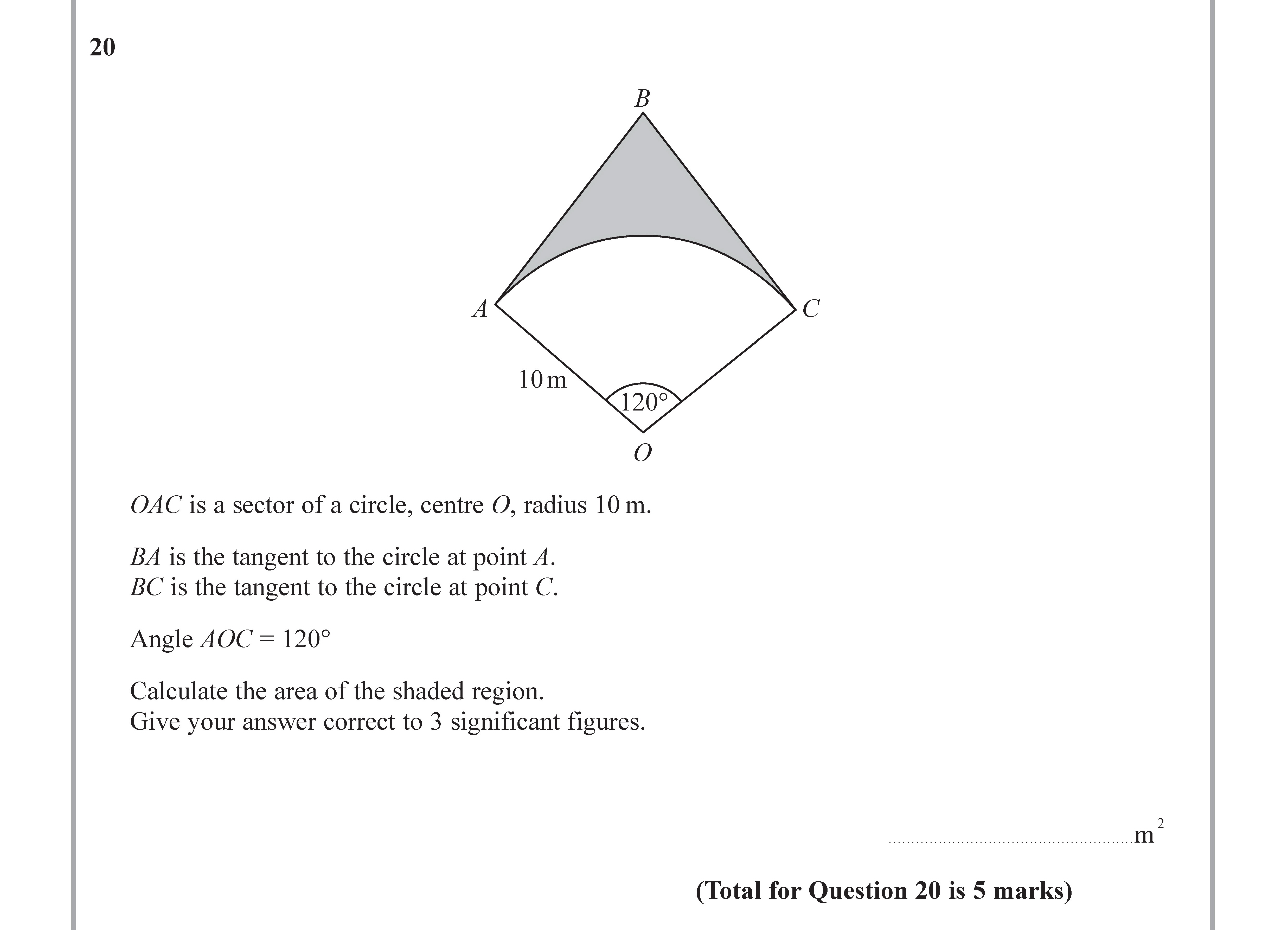 OAC-is-a-sector-of-a-circle,-centre-O,-radius-10-m-Edexcel-GCSE Maths-Question 20-2017-Paper 2.png