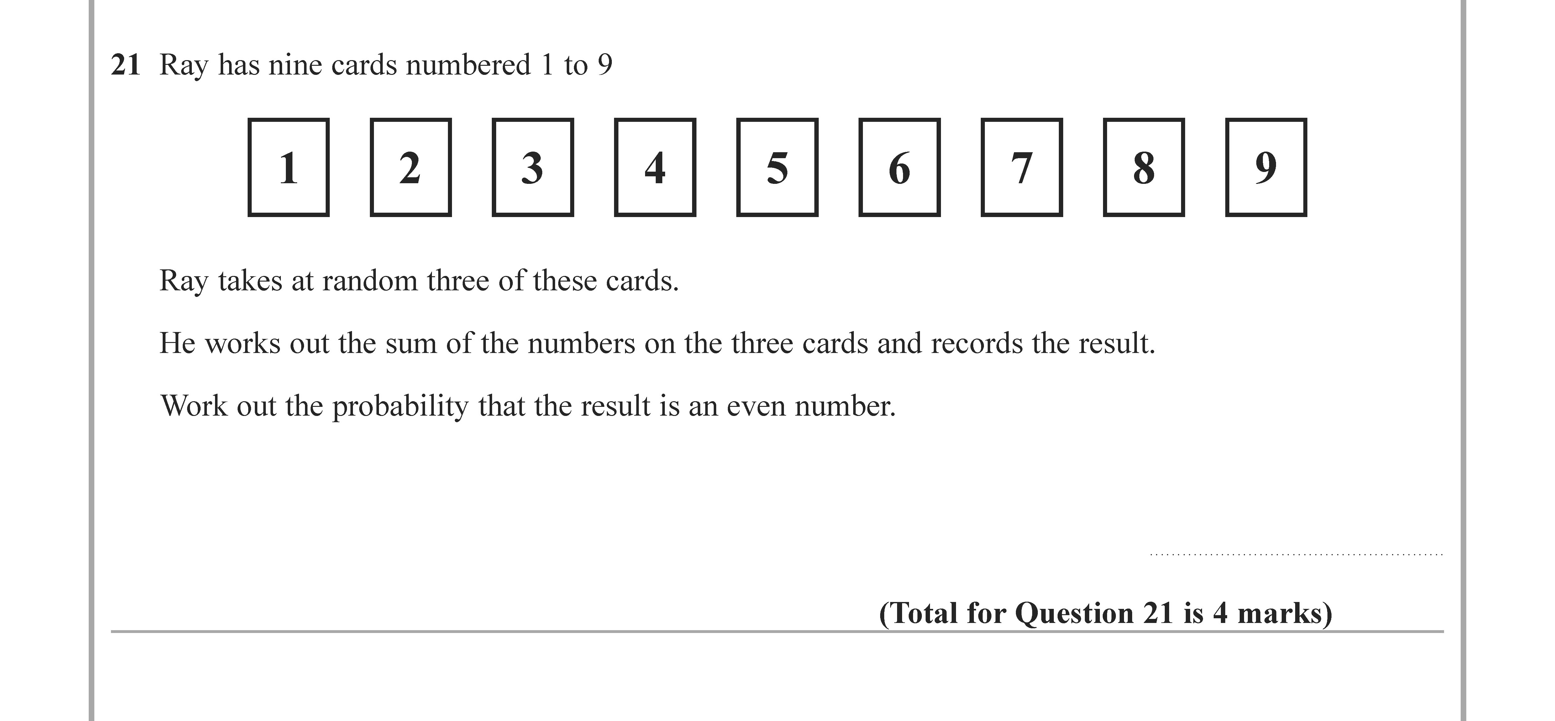 Ray-has-nine-cards-numbered-1-to-9-Edexcel-GCSE Maths-Question 22-2022-Paper 3.png