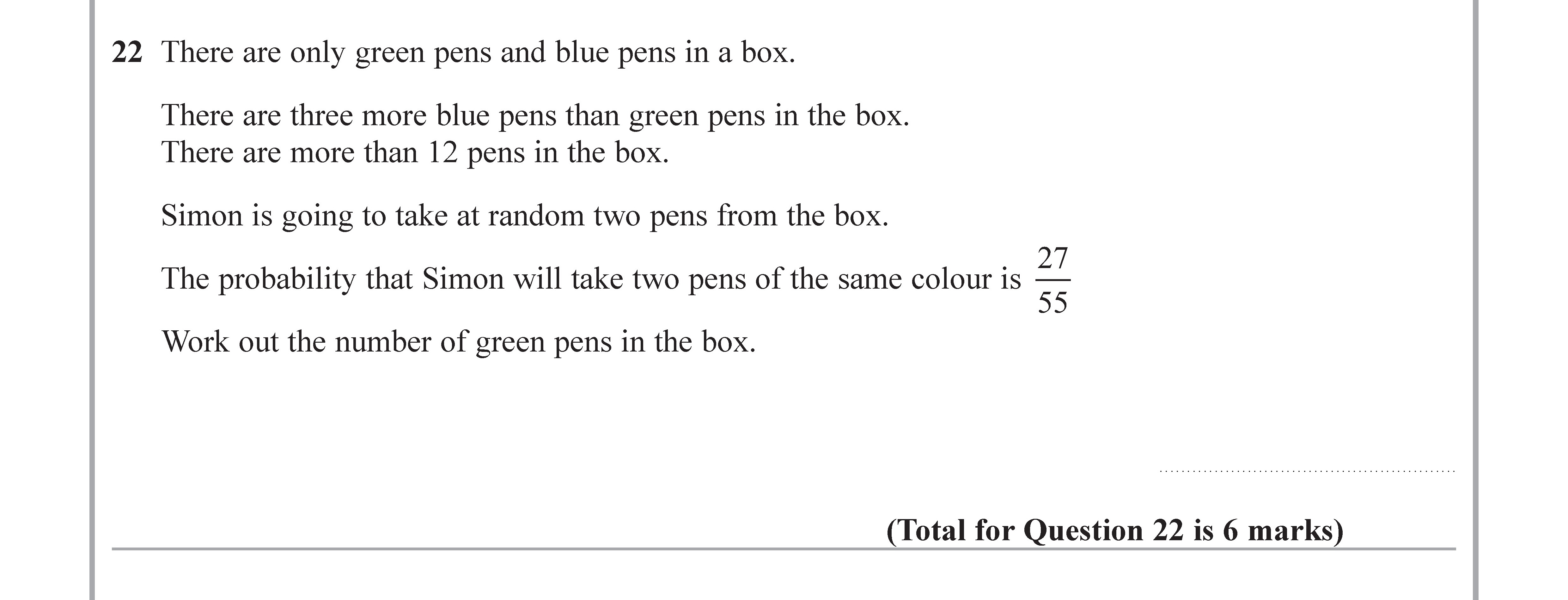 There-are-only-green-pens-and-blue-pens-in-a-box-Edexcel-GCSE Maths-Question 2-2018-Paper 1.png