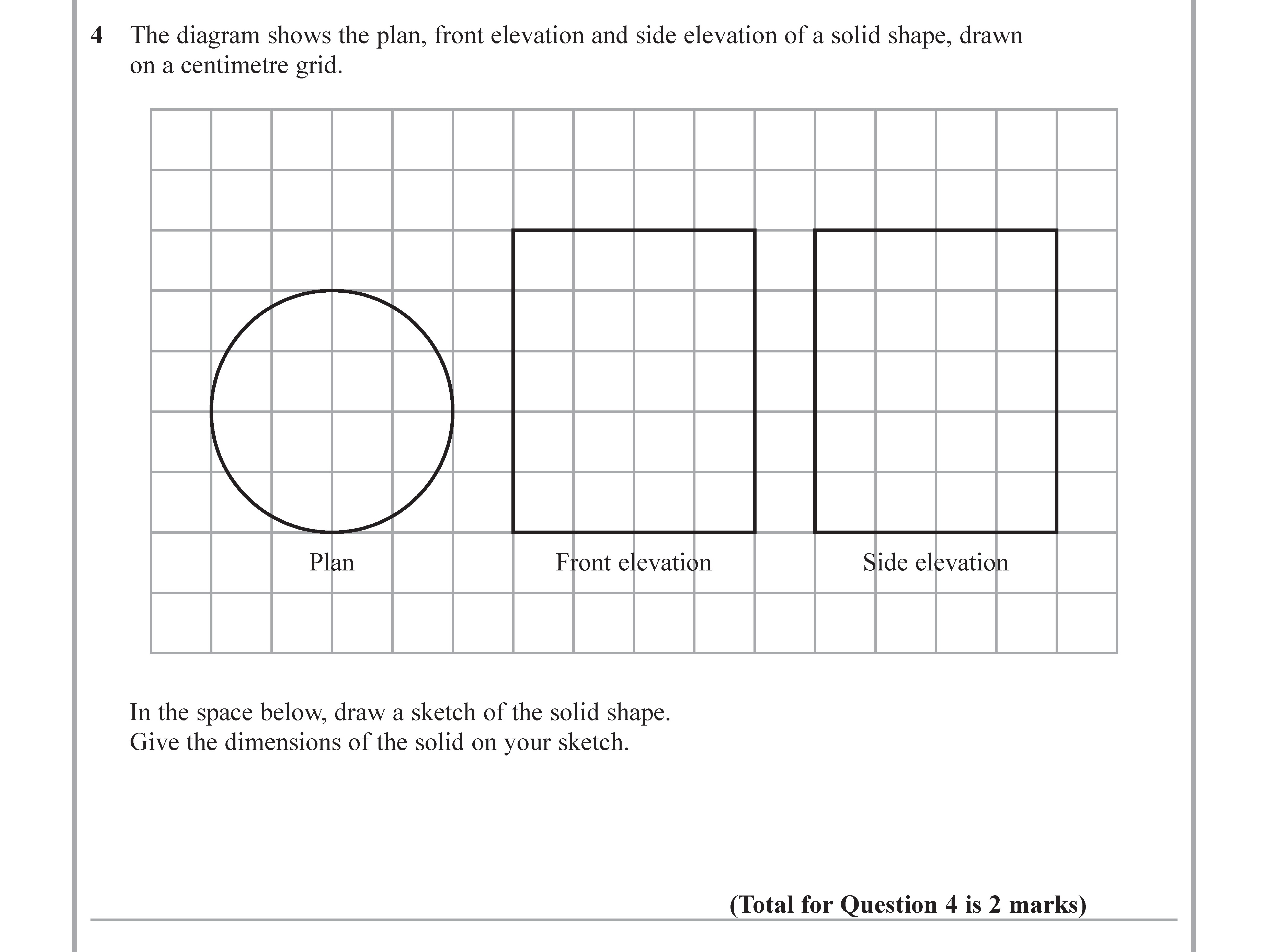 The-diagram-shows-the-plan,-front-elevation-and-side-elevation-of-a-solid-shape,-drawn-on-a-centimetre-grid-Edexcel-GCSE Maths-Question 5-2019-Paper 1.png