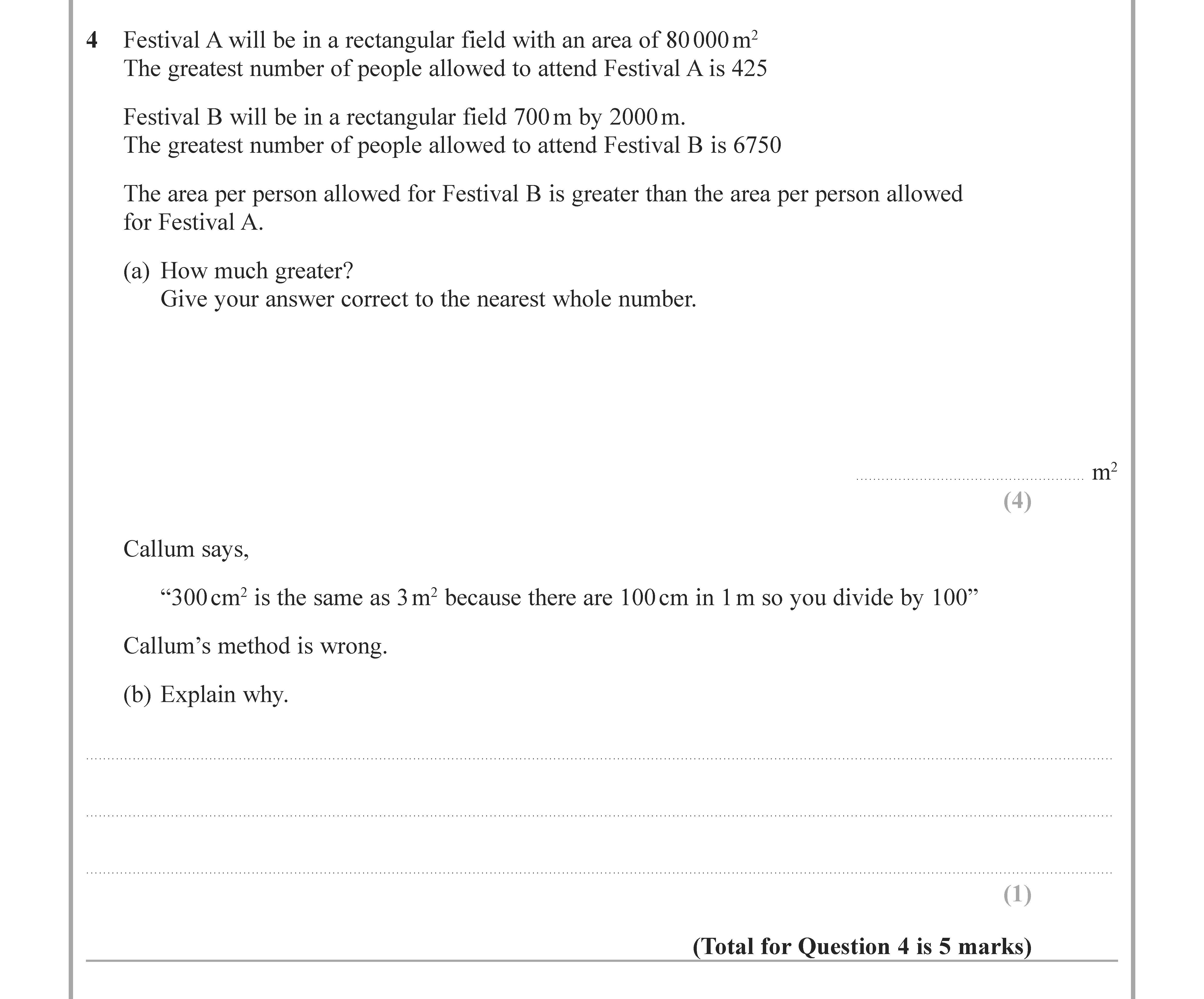 Festival-A-will-be-in-a-rectangular-field-with-an-area-of-80000-m²-The-greatest-number-of-people-allowed-to-attend-Festival-A-is-425-Edexcel-GCSE Maths-Question 5-2022-Paper 2.png