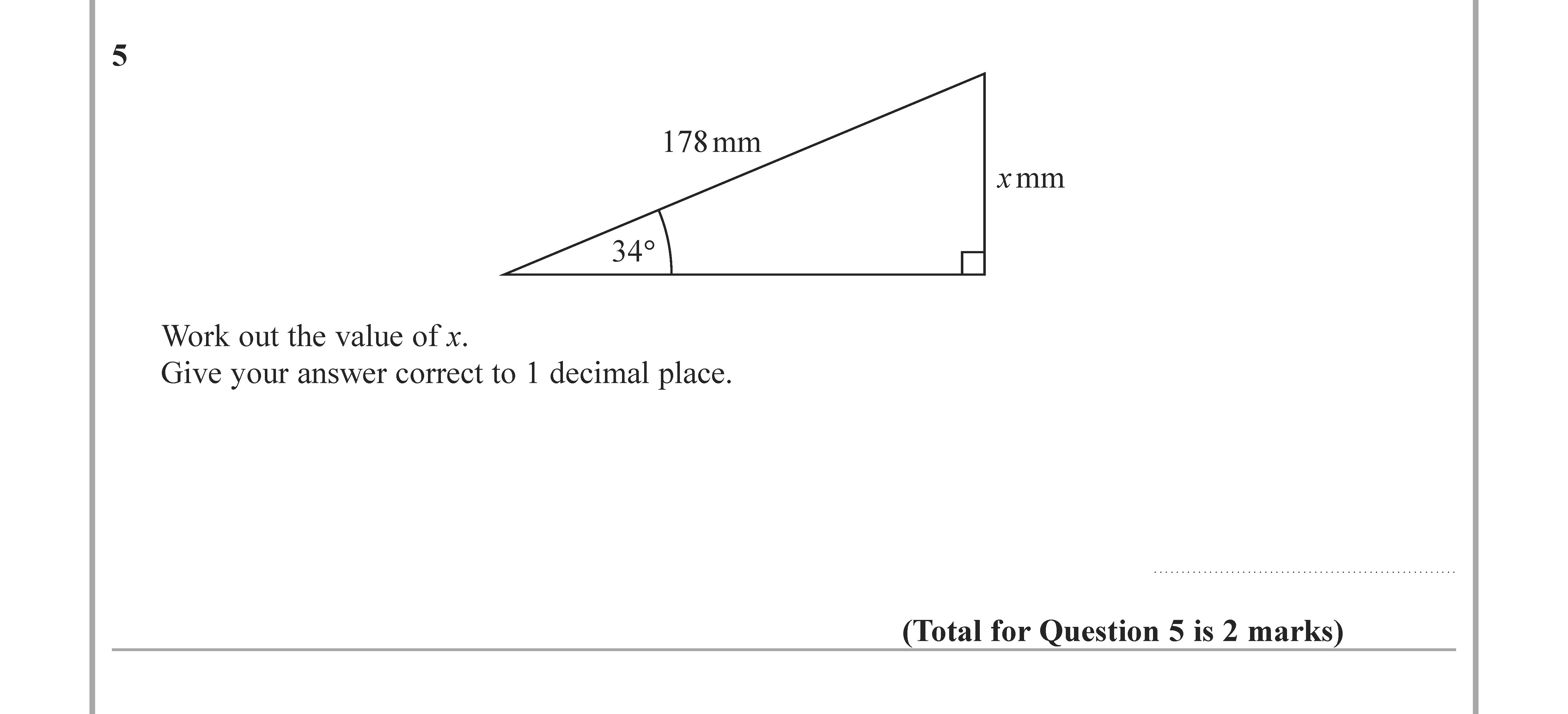 Work-out-the-value-of-x:-Give-your-answer-correct-to-1-decimal-place.-Edexcel-GCSE Maths-Question 6-2020-Paper 2.png