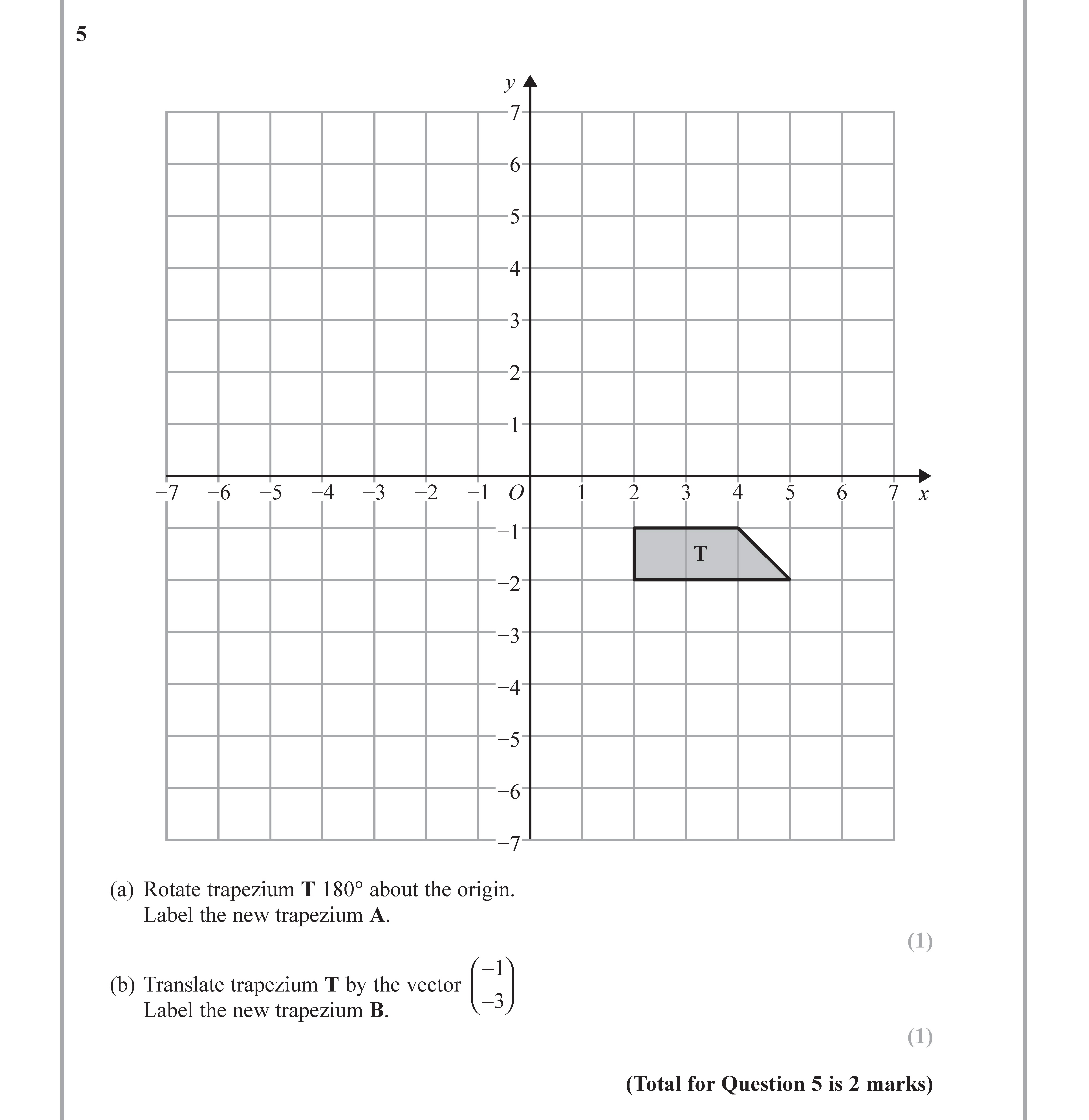 (a)-Rotate-trapezium-T-180°-about-the-origin-Edexcel-GCSE Maths-Question 5-2017-Paper 2.png