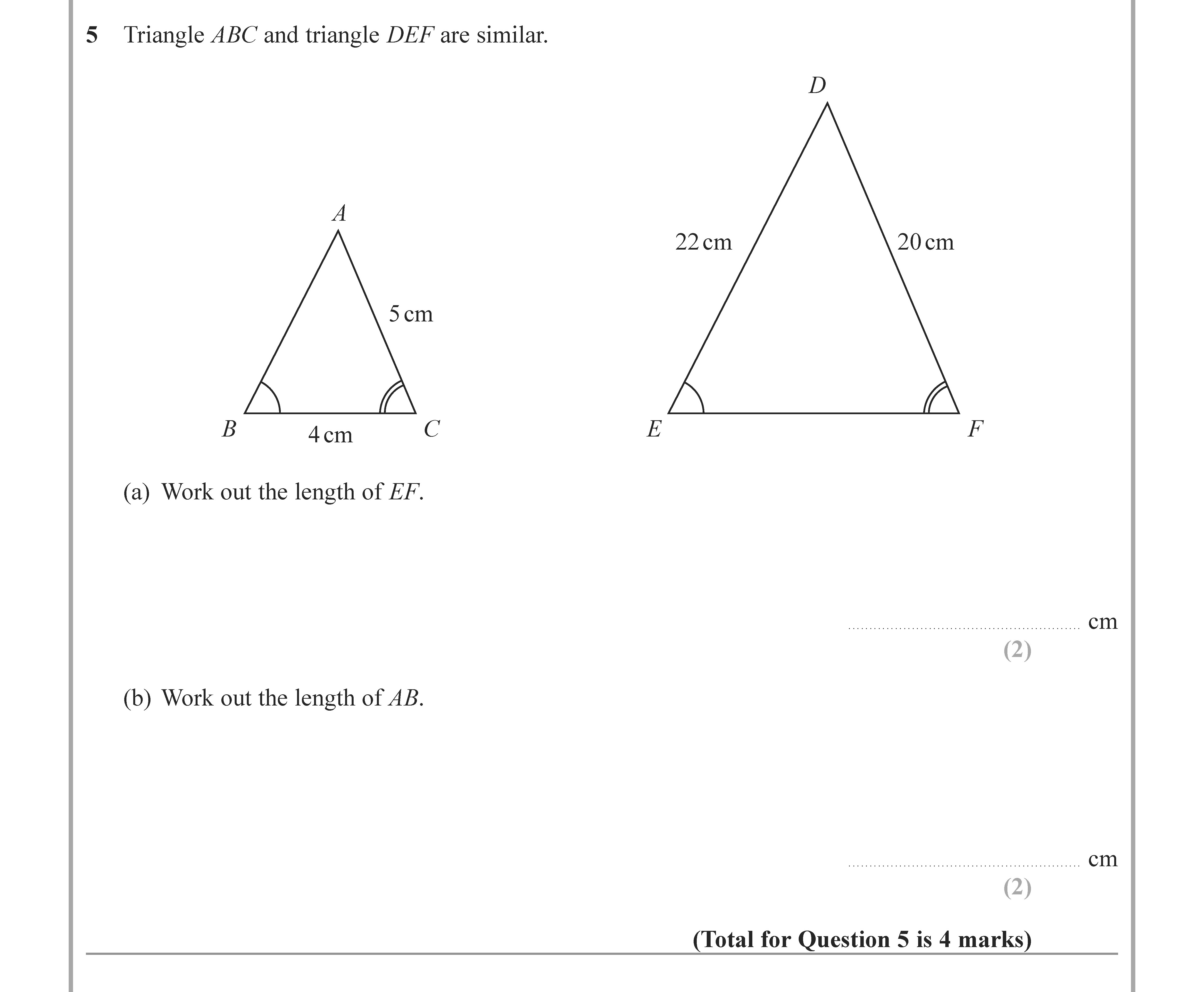 Triangle-ABC-and-triangle-DEF-are-similar-Edexcel-GCSE Maths-Question 5-2022-Paper 3.png