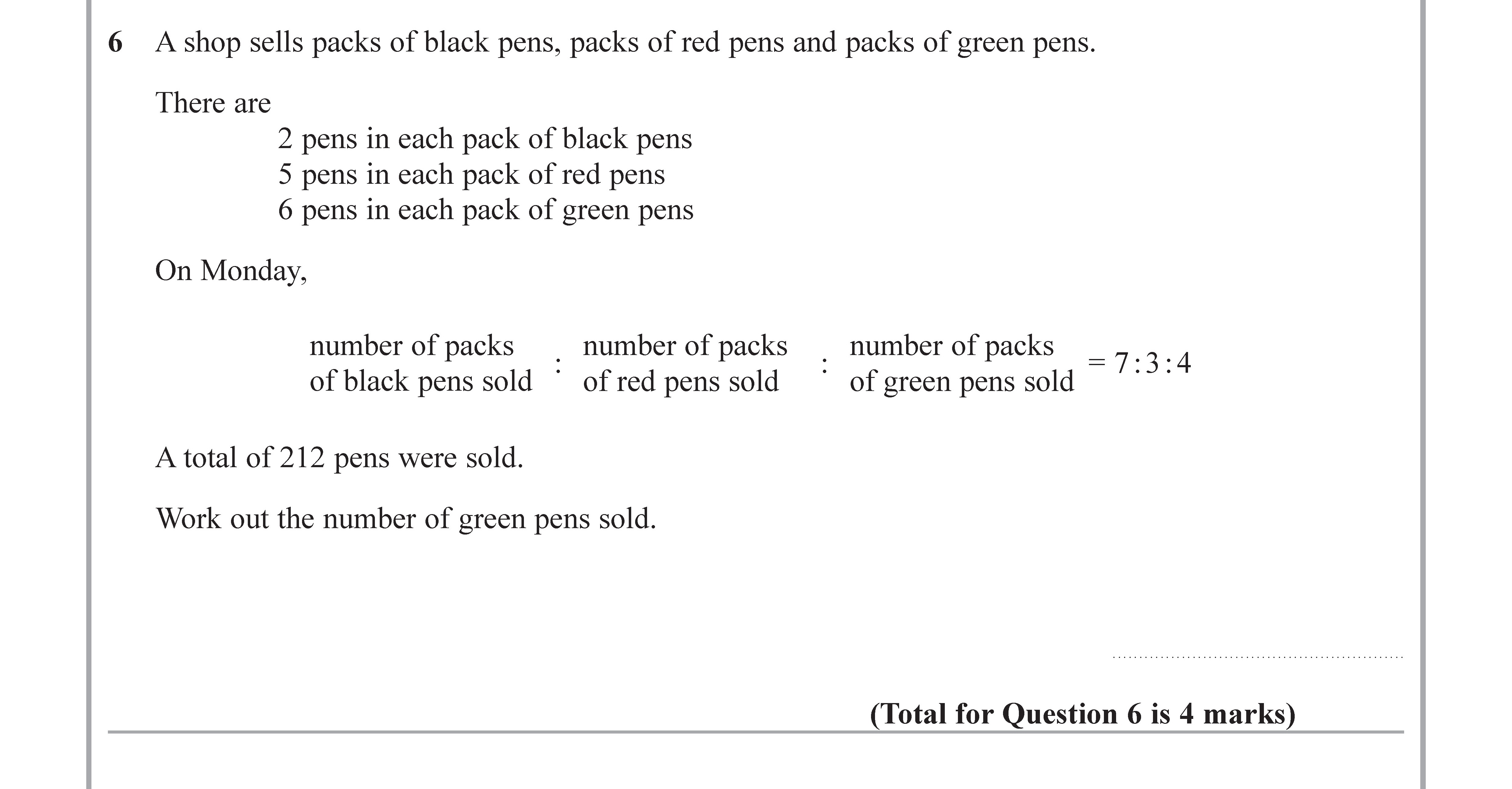 A-shop-sells-packs-of-black-pens,-packs-of-red-pens-and-packs-of-green-pens-Edexcel-GCSE Maths-Question 7-2019-Paper 1.png