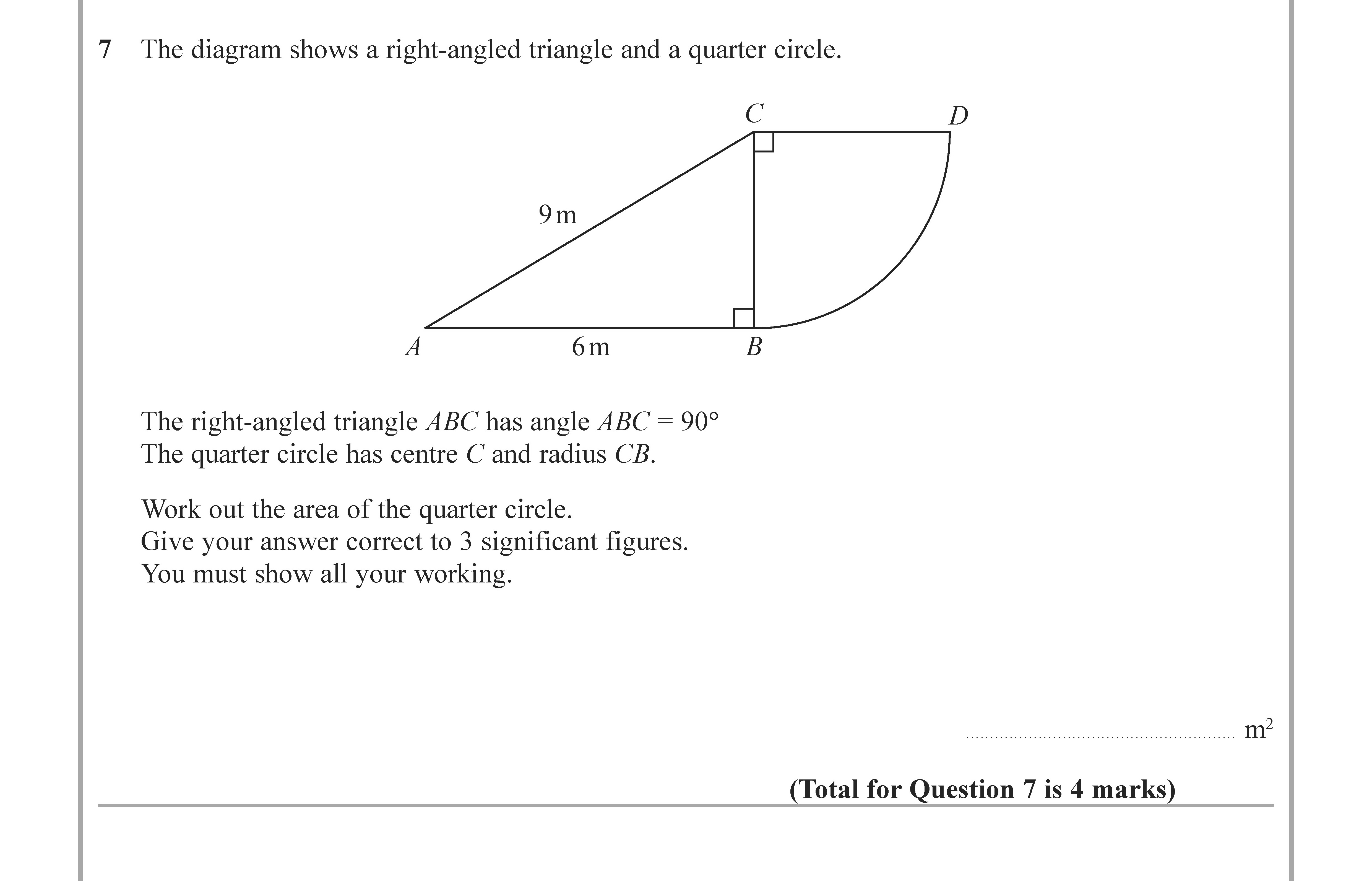 The-diagram-shows-a-right-angled-triangle-and-a-quarter-circle-Edexcel-GCSE Maths-Question 10-2020-Paper 2.png