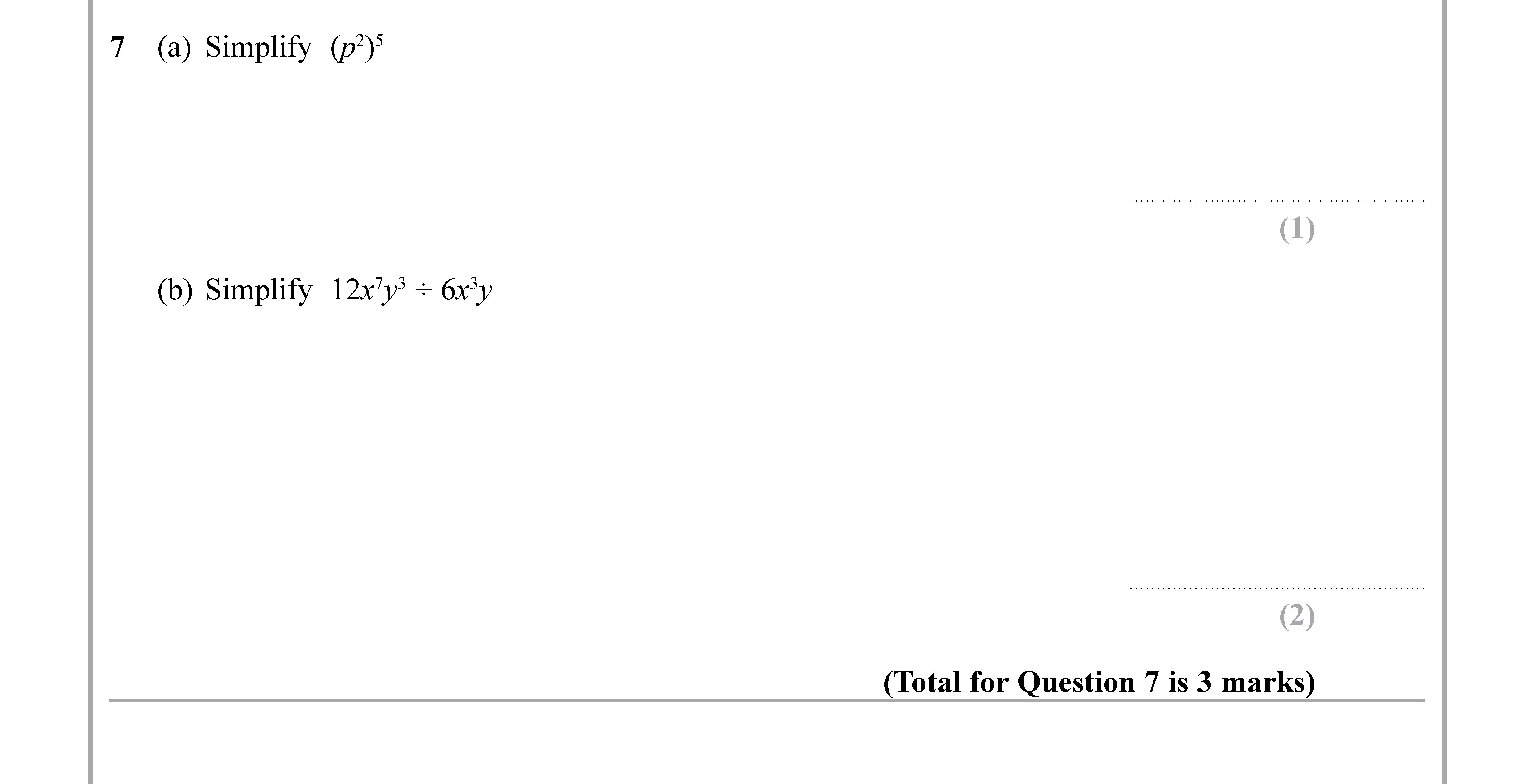 7-(a)-Simplify-$(ry)^3$---(b)-Simplify-$12x^2y^3-+-6y^5$----Edexcel-GCSE Maths-Question 8-2019-Paper 1.png