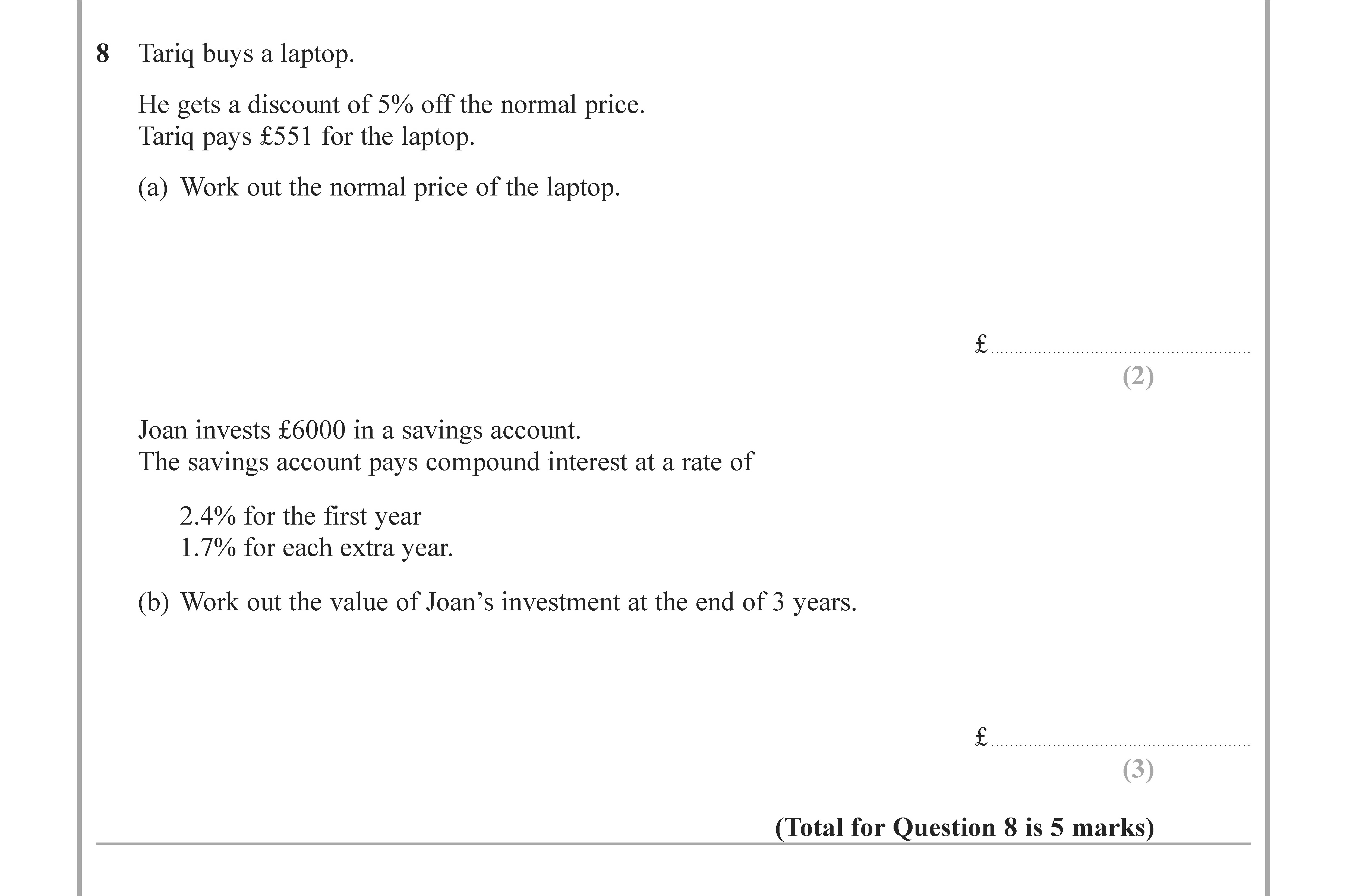 Tariq-buys-a-laptop-Edexcel-GCSE Maths-Question 9-2020-Paper 2.png