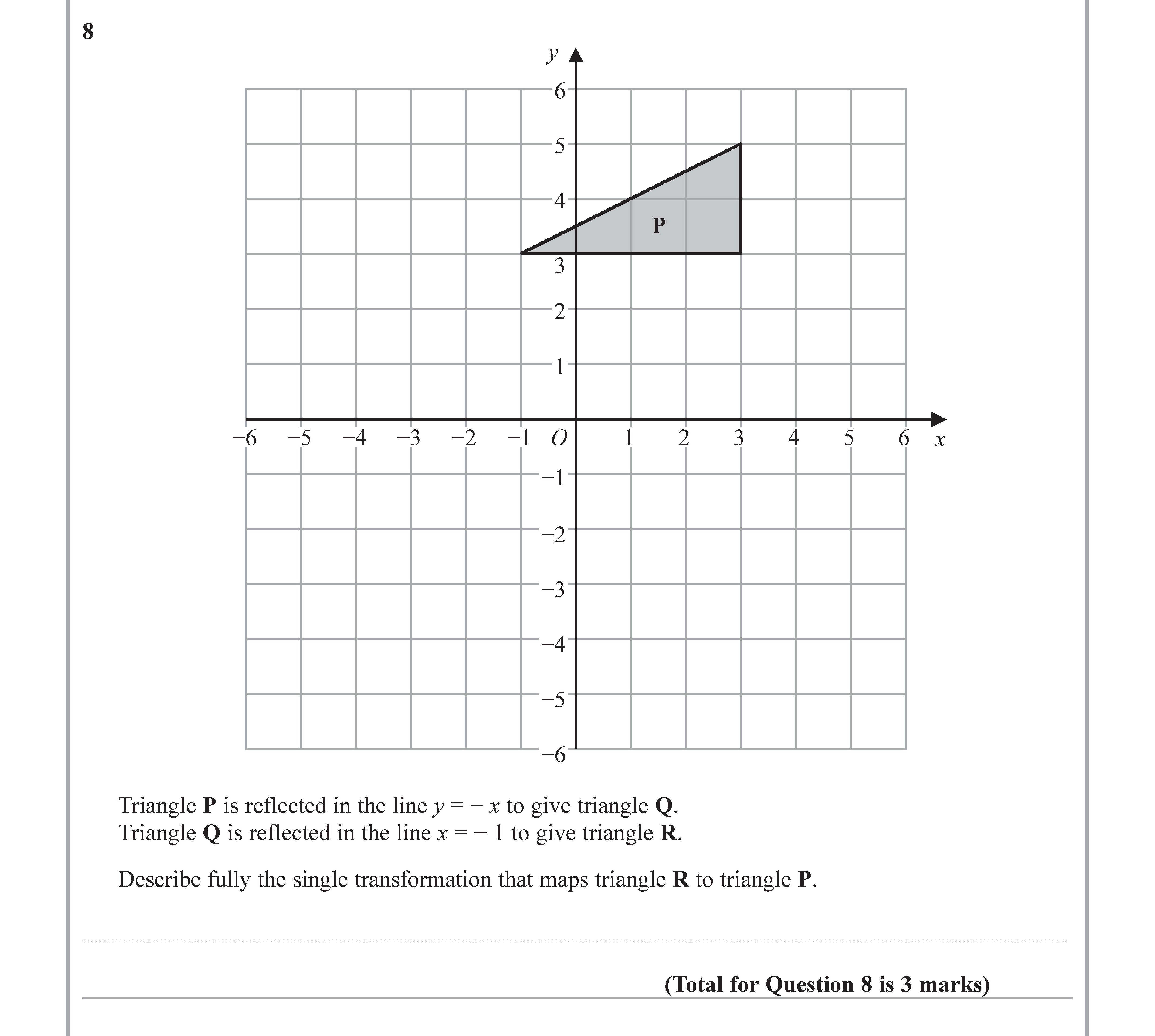 Triangle-P-is-reflected-in-the-line-$y-=--x$-to-give-triangle-Q-Edexcel-GCSE Maths-Question 9-2018-Paper 2.png