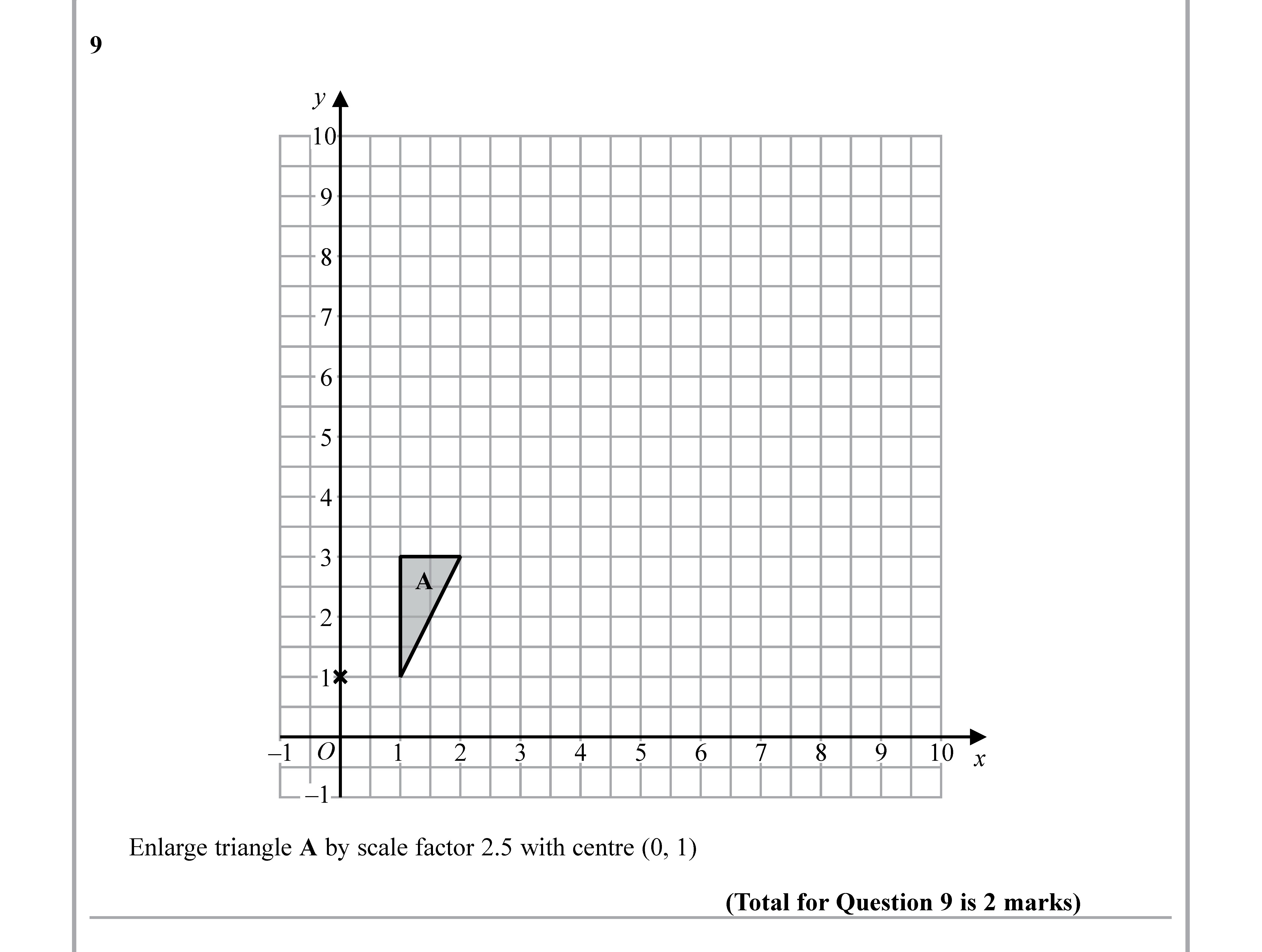 Enlarge-triangle-A-by-scale-factor-2.5-with-centre-(0,-1)--(Total-for-Question-9-is-2-marks)-Edexcel-GCSE Maths-Question 10-2019-Paper 3.png
