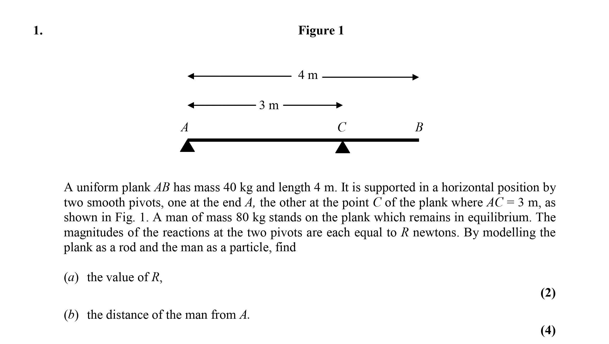 A-uniform-plank-AB-has-mass-40-kg-and-length-4-m-Edexcel-A-Level Maths Mechanics-Question 1-2003-Paper 1.png