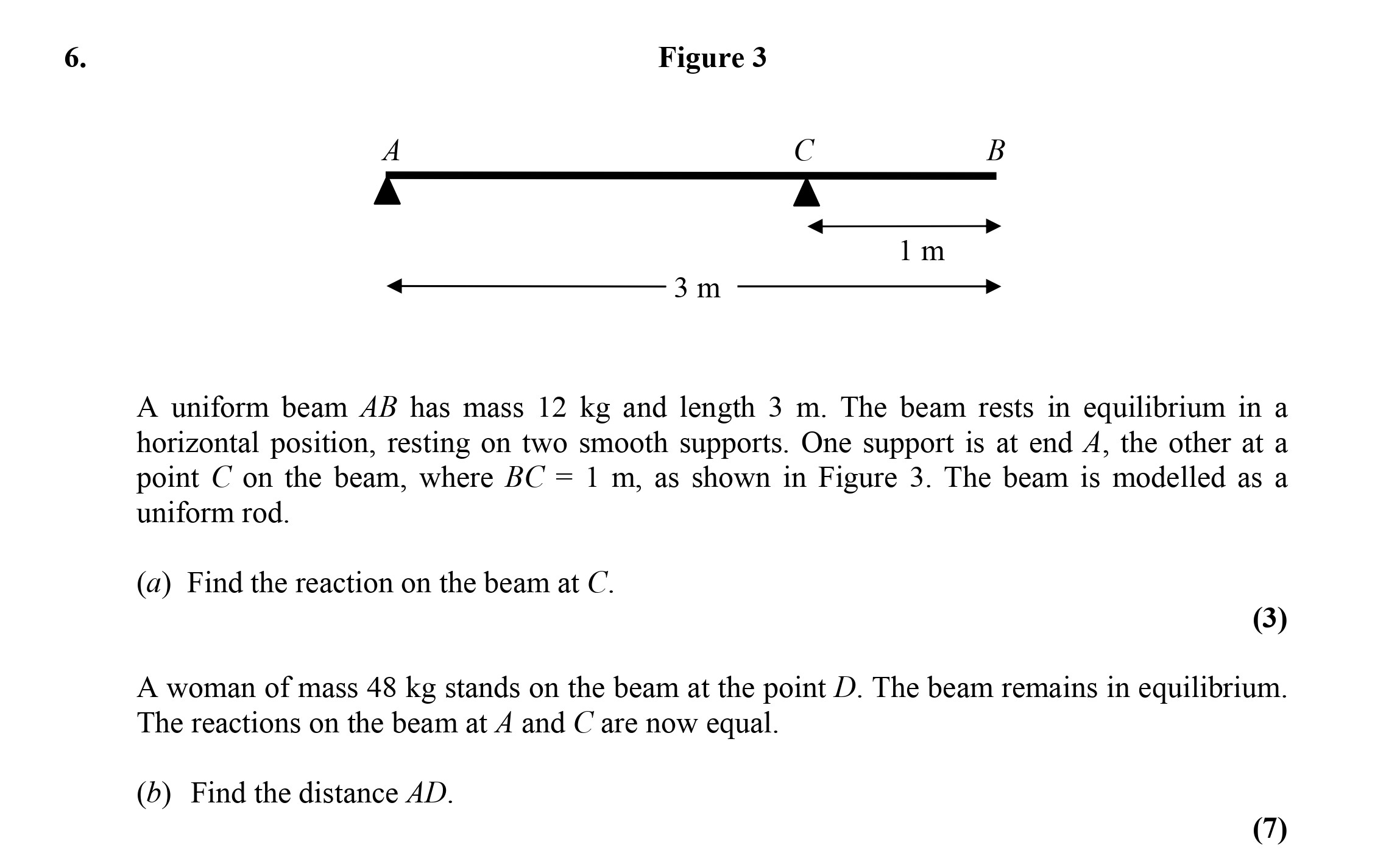 A-uniform-beam-AB-has-mass-12-kg-and-length-3-m-Edexcel-A-Level Maths Mechanics-Question 6-2005-Paper 1.png