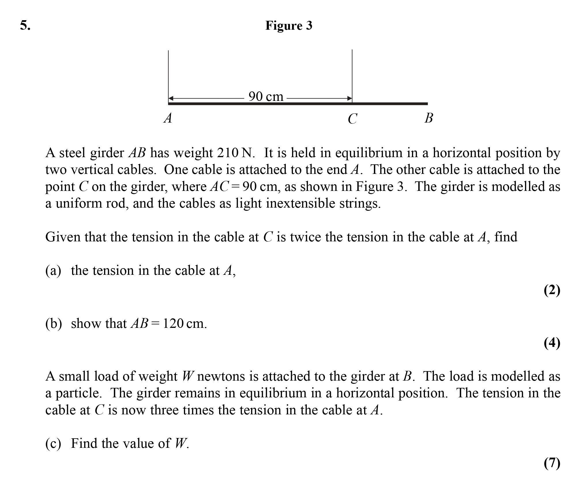 A-steel-girder-AB-has-weight-210-N-Edexcel-A-Level Maths Mechanics-Question 5-2006-Paper 1.png