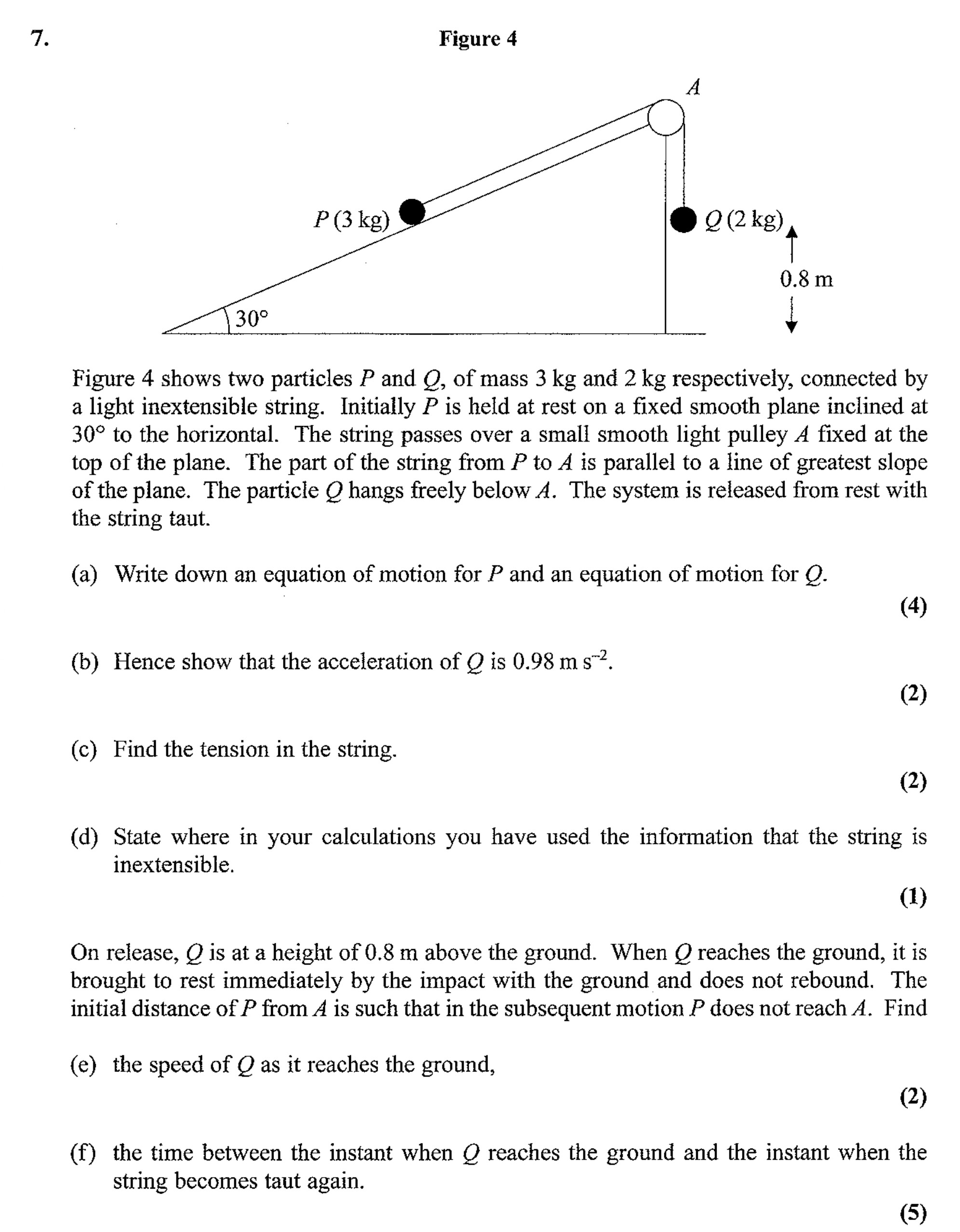 Figure-4-shows-two-particles-P-and-Q,-of-mass-3-kg-and-2-kg-respectively,-connected-by-a-light-inextensible-string-Edexcel-A-Level Maths Mechanics-Question 7-2007-Paper 1.png