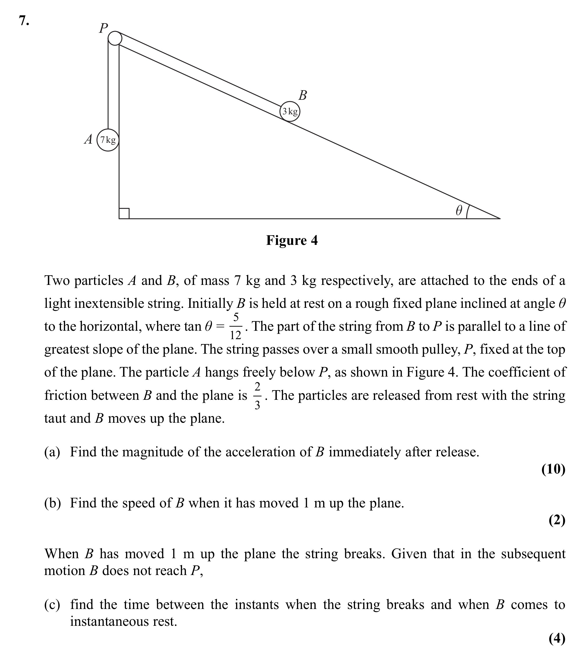 Two-particles-A-and-B,-of-mass-7-kg-and-3-kg-respectively,-are-attached-to-the-ends-of-a-light-inextensible-string-Edexcel-A-Level Maths Mechanics-Question 7-2011-Paper 1.png