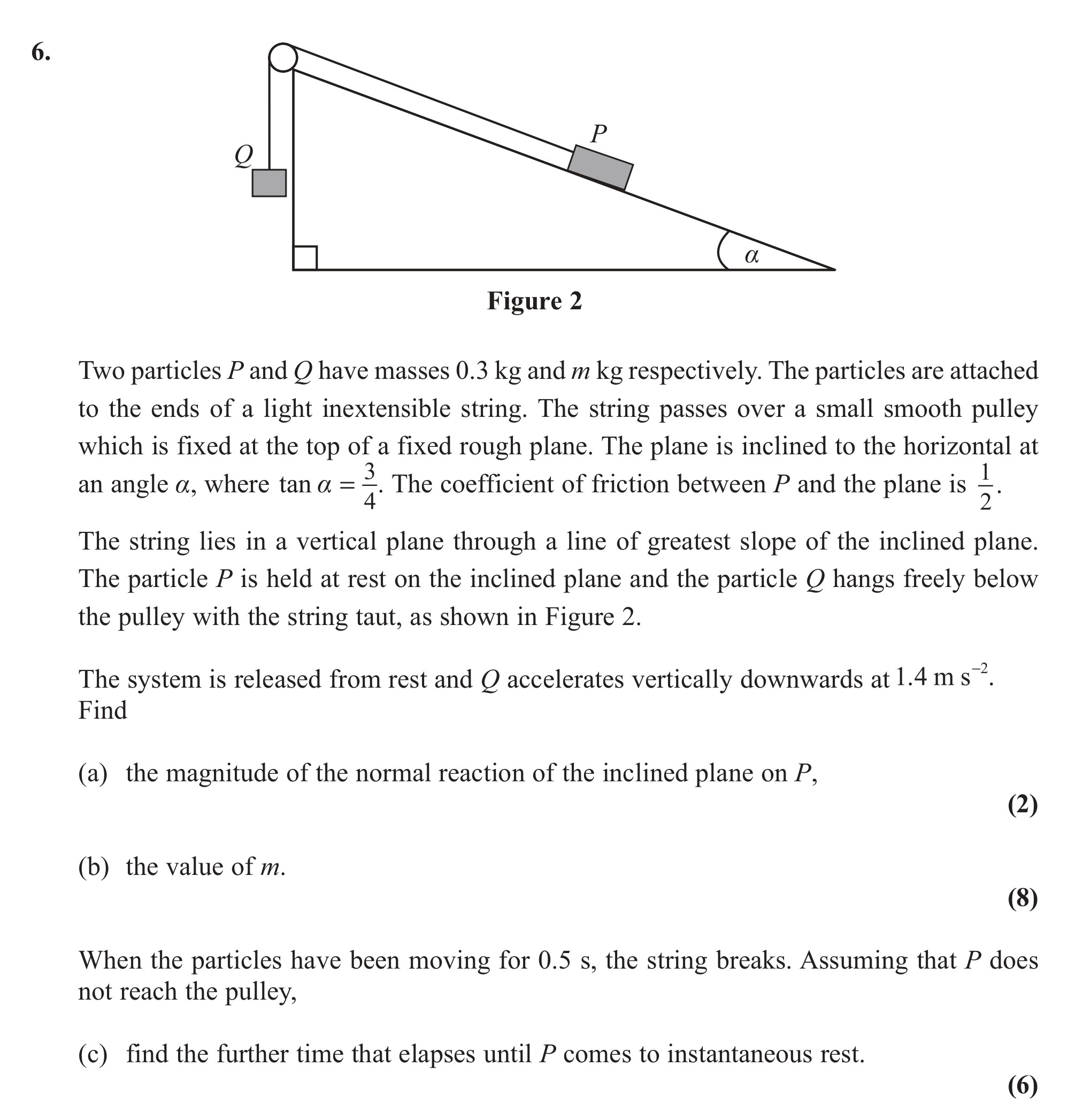 Two-particles-P-and-Q-have-masses-0.3-kg-and-m-kg-respectively-Edexcel-A-Level Maths Mechanics-Question 6-2011-Paper 1.png