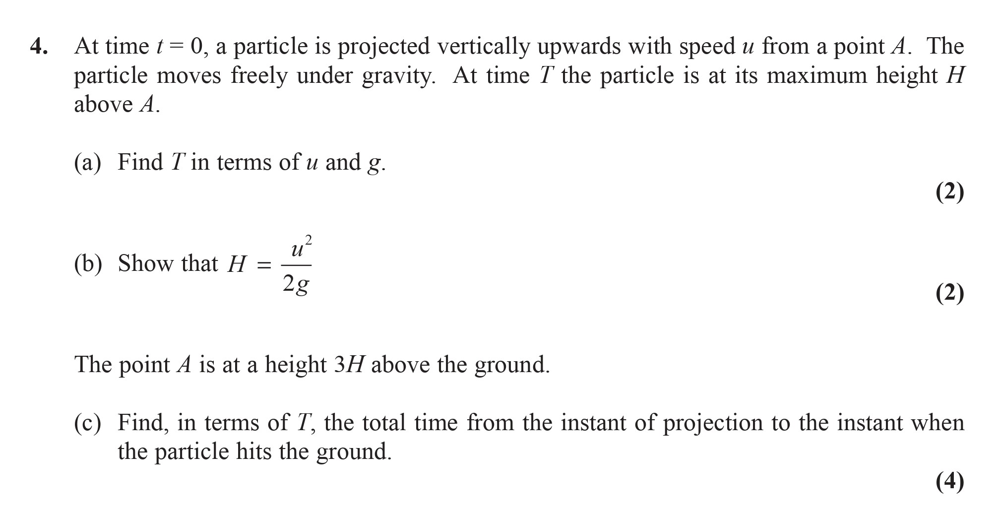 At-time-$t-=-0$,-a-particle-is-projected-vertically-upwards-with-speed-$u$-from-a-point-$A$-Edexcel-A-Level Maths Mechanics-Question 4-2014-Paper 1.png
