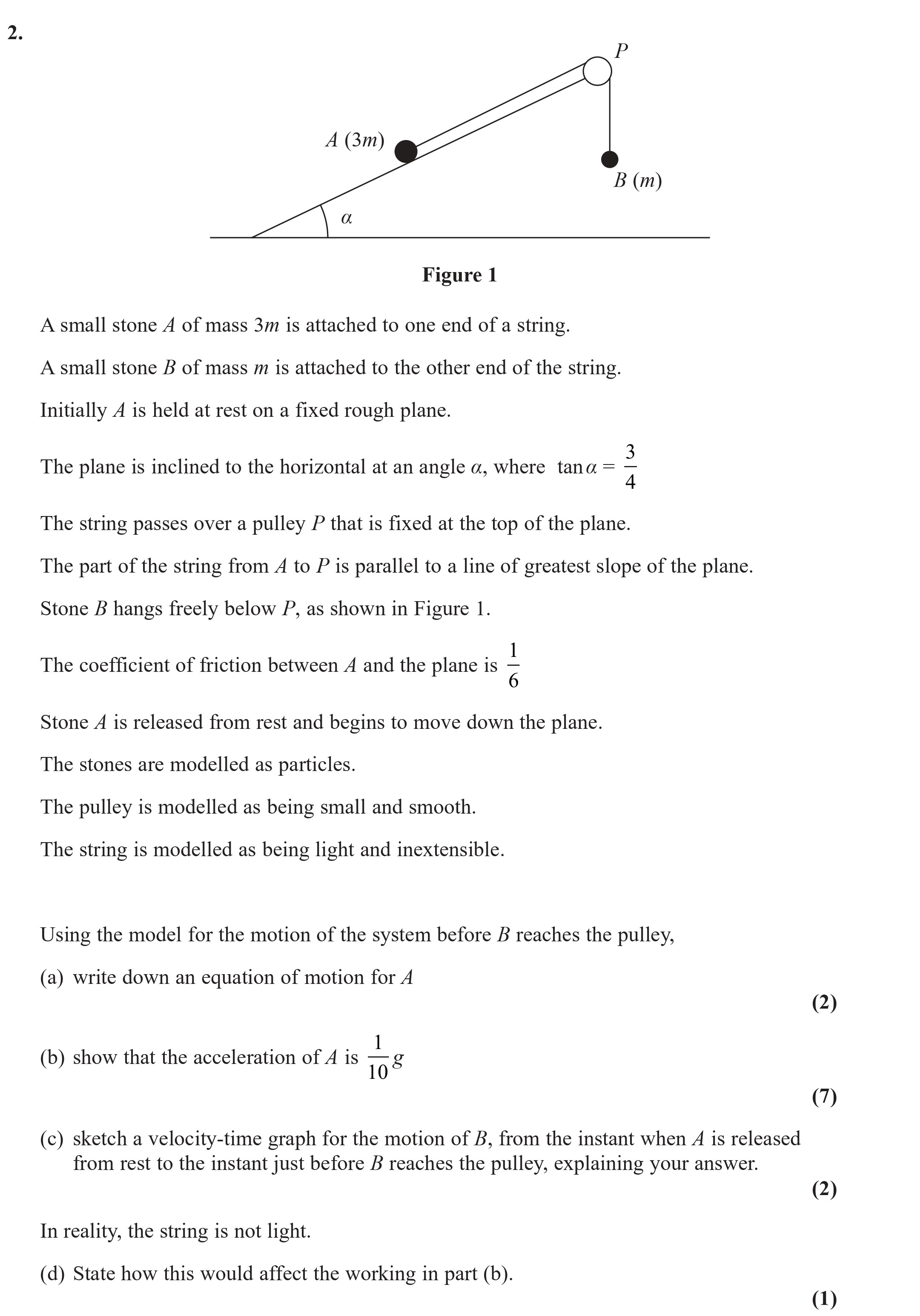 A-small-stone-A-of-mass-3m-is-attached-to-one-end-of-a-string-Edexcel-A-Level Maths Mechanics-Question 2-2021-Paper 1.png