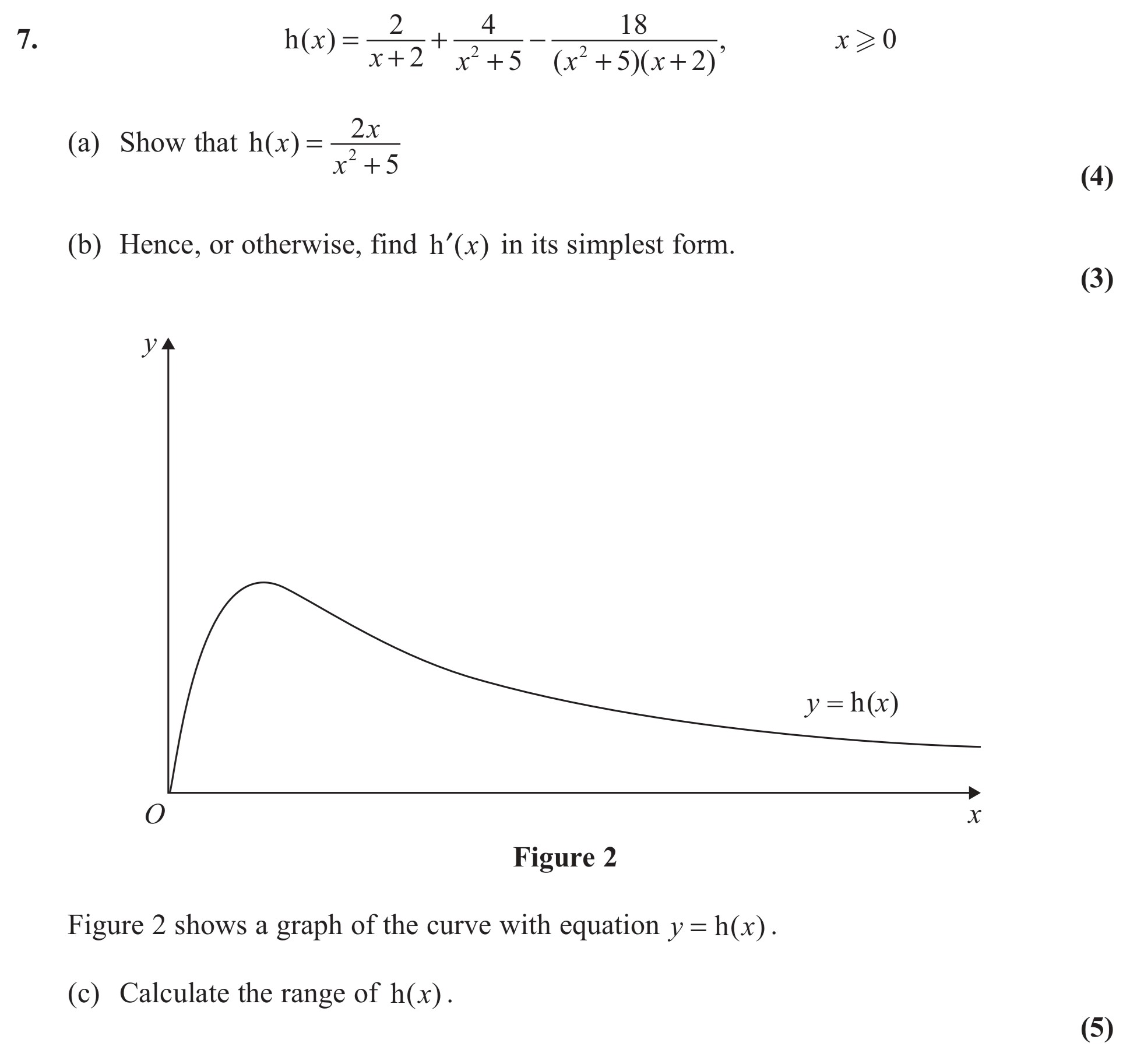 Show-that-$-h(x)-=-\frac{2x}{x^2-+-5}---\frac{4}{x^2-+-5}---\frac{18}{(x^2-+-5)(x-+-2)}-$,-for-$-x-\geq-0-$-Edexcel-A-Level Maths Pure-Question 28-2013-Paper 1.png