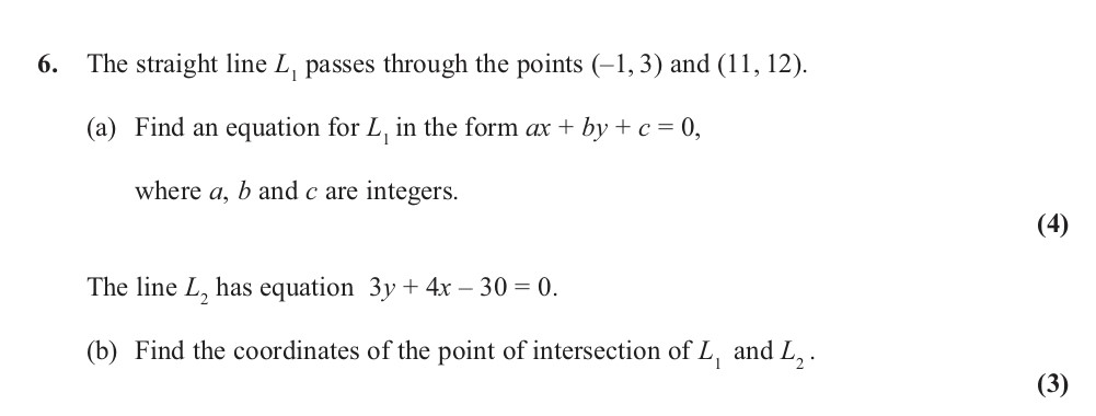 The-straight-line-$L_1$-passes-through-the-points-$(-1,-3)$-and-$(11,-12)$-Edexcel-A-Level Maths Pure-Question 8-2013-Paper 1.png
