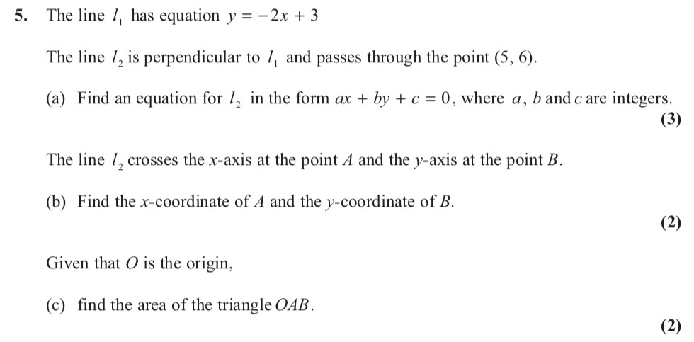 The-line-l_1-has-equation-y-=--2x-+-3--The-line-l_2-is-perpendicular-to-l_1-and-passes-through-the-point-(5,-6)-Edexcel-A-Level Maths Pure-Question 7-2013-Paper 3.png