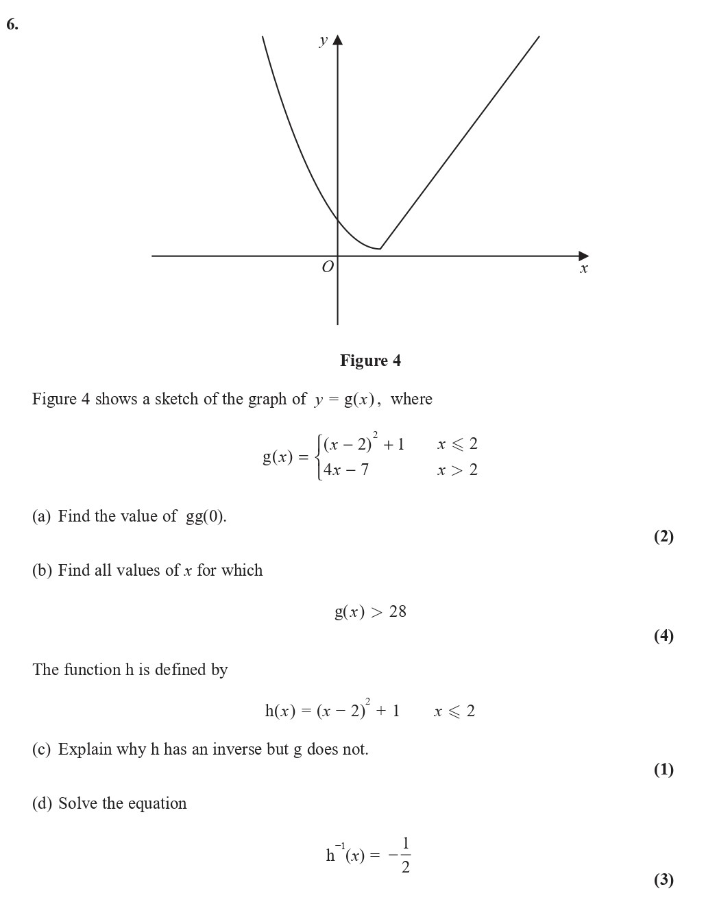 Figure-4-shows-a-sketch-of-the-graph-of-$y-=-g(x)$,-where--$g(x)-=-\begin{cases}-(x---2)^2-+-1-&-x-\leq-2-\\--4x---7-&-x->-2-\end{cases}$--a)-Find-the-value-of-$gg(0)$-Edexcel-A-Level Maths Pure-Question 8-2019-Paper 2.png