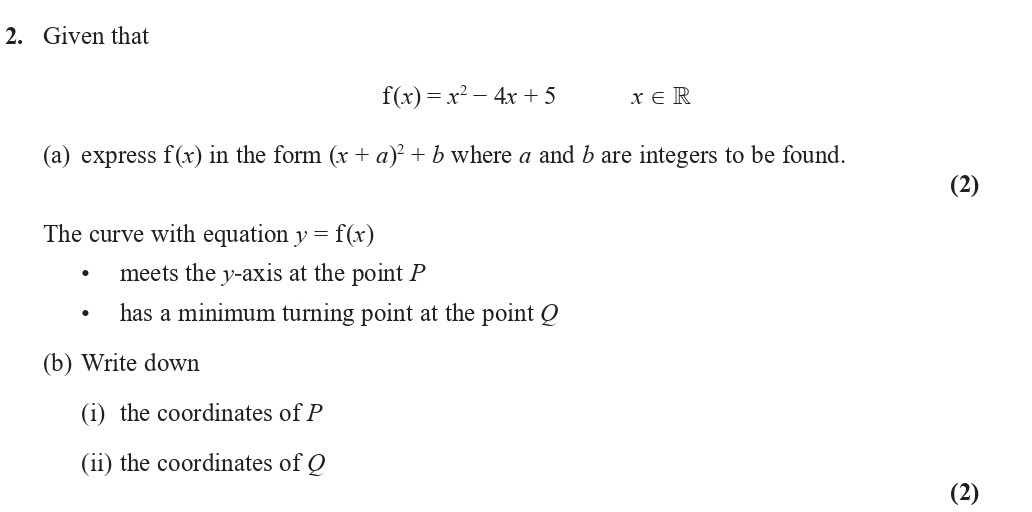 Given-that--f(x)-=-x²---4x-+-5---x-∈-ℝ--a)-express-f(x)-in-the-form-(x-+-a)²-+-b-where-a-and-b-are-integers-to-be-found-Edexcel-A-Level Maths Pure-Question 4-2021-Paper 1.png