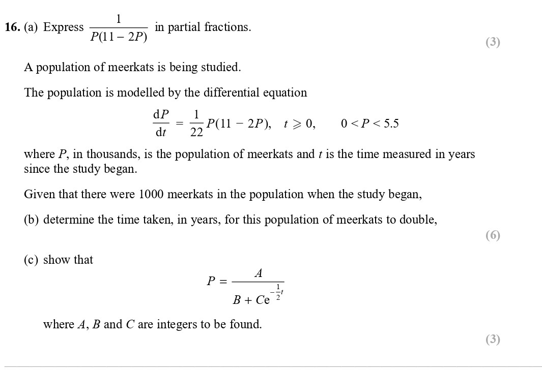 16.-(a)-Express-\(-\frac{1}{P(11-2P)}-\)-in-partial-fractions-Edexcel-A-Level Maths Pure-Question 16-2017-Paper 2.png