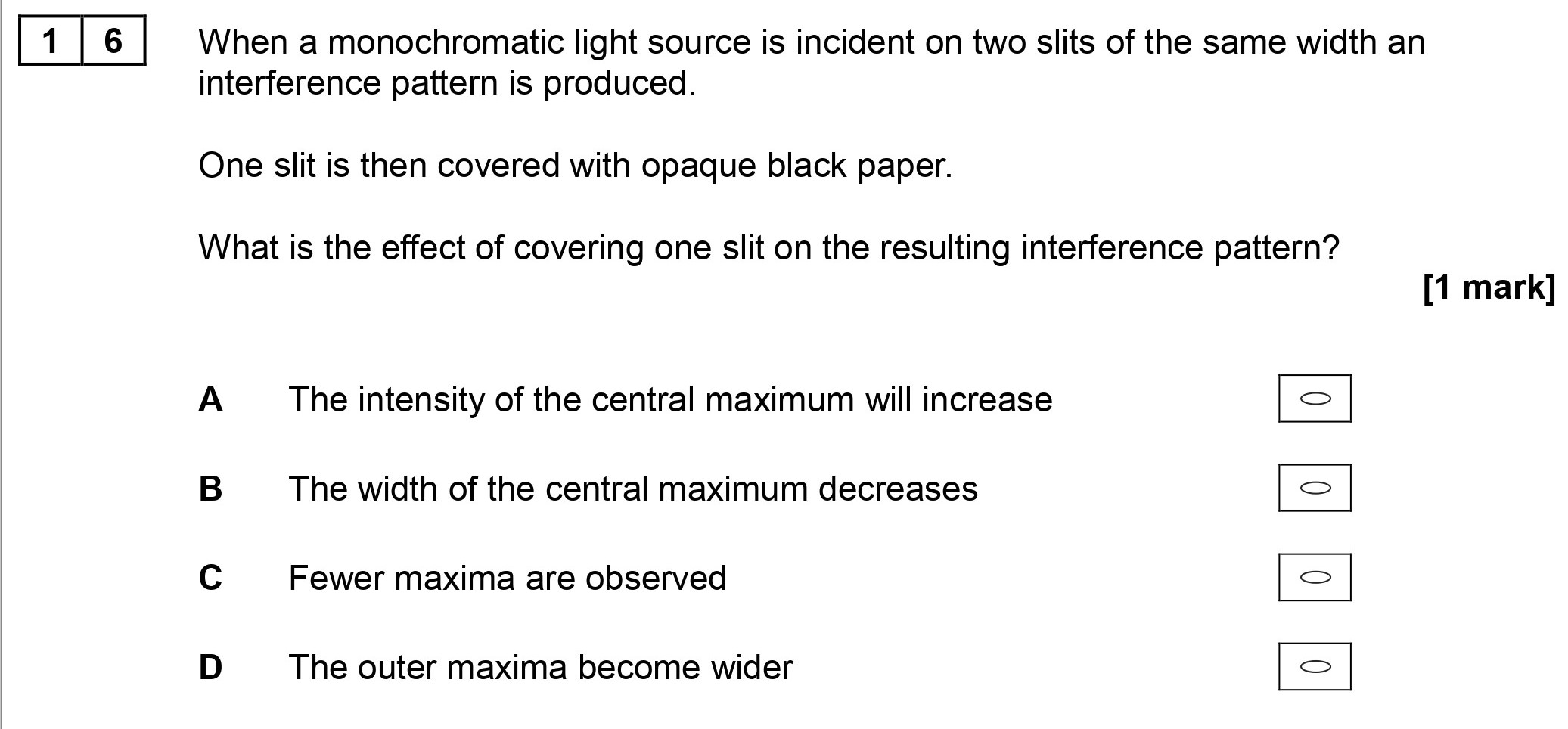 When-a-monochromatic-light-source-is-incident-on-two-slits-of-the-same-width-an-interference-pattern-is-produced-AQA-A-Level Physics-Question 16-2017-Paper 1.png