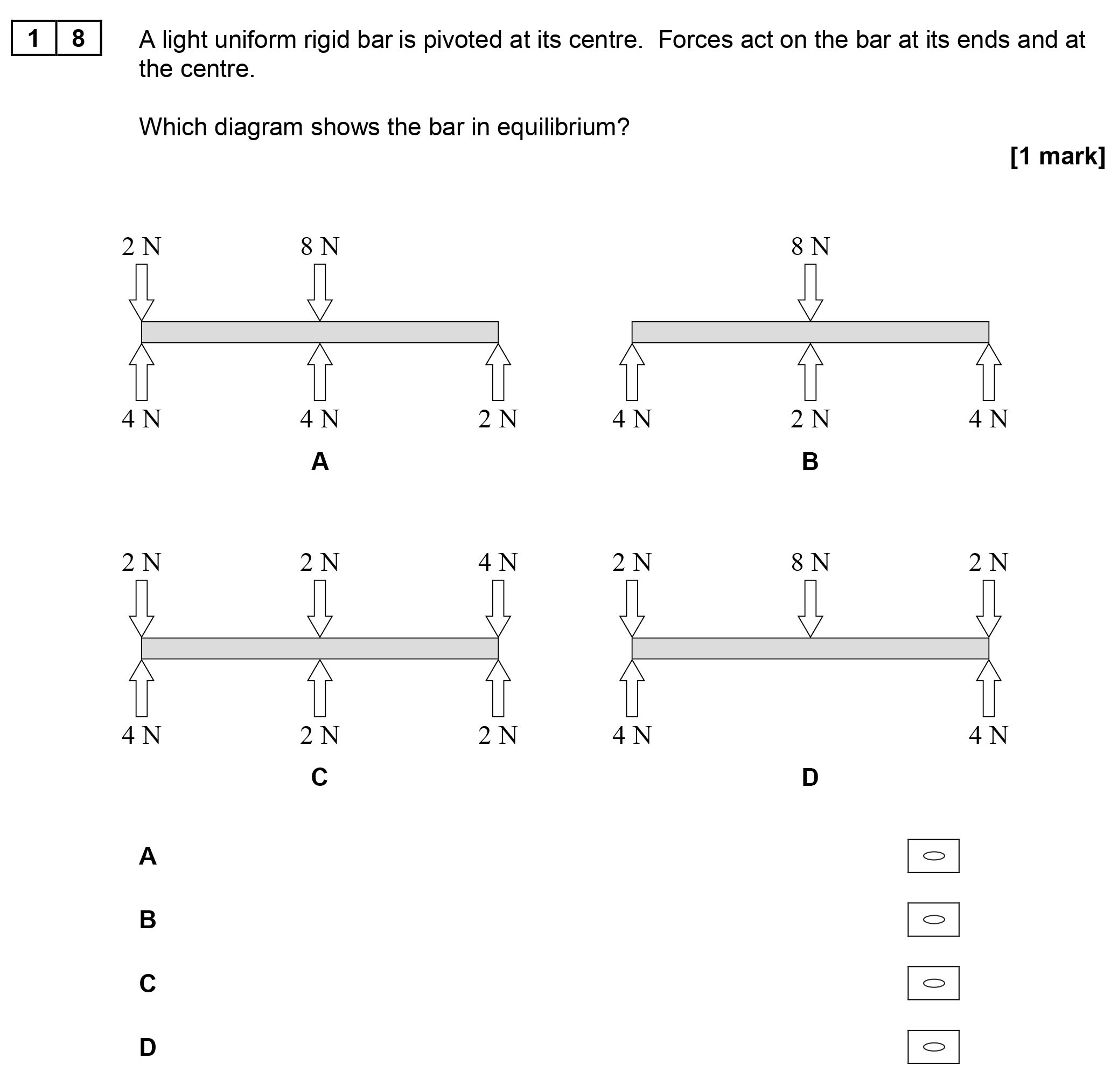 A-light-uniform-rigid-bar-is-pivoted-at-its-centre-AQA-A-Level Physics-Question 18-2017-Paper 1.png