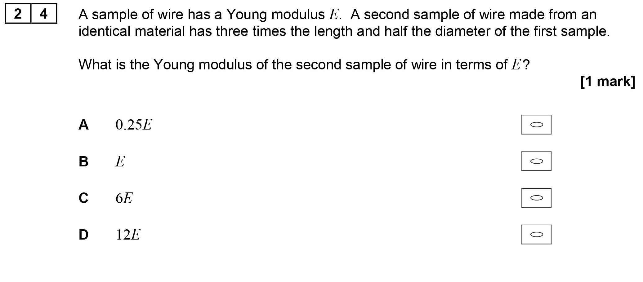 A-sample-of-wire-has-a-Young-modulus-$E$-AQA-A-Level Physics-Question 24-2017-Paper 1.png